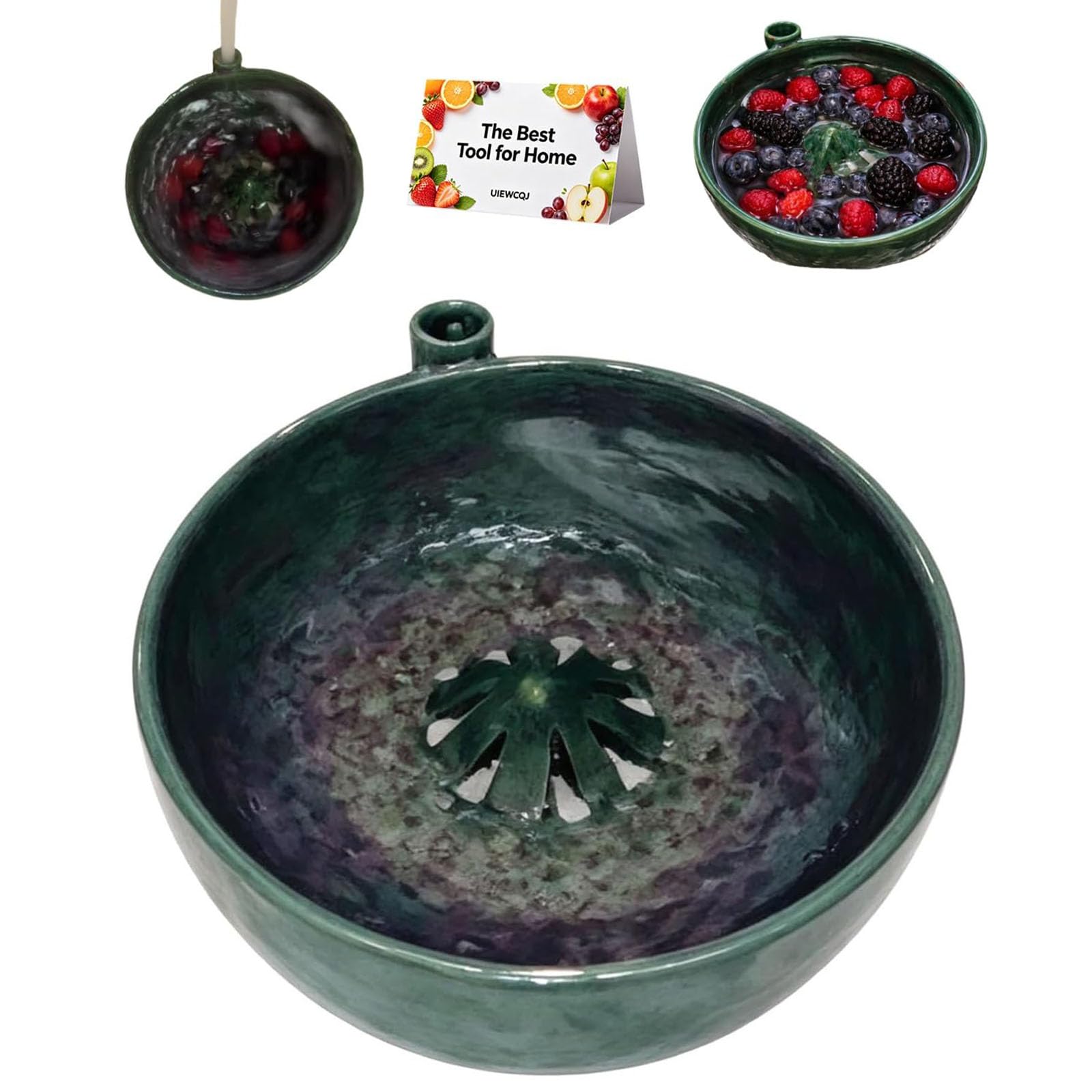 Self-Spinning Berry Washing Bowl Ceramic/PLA, Automatic Berry Washing Bowl, Vortex Fruit & Vegetable Washer with Drain, Automatic Rotating Strainer Basket for Quick Cleaning