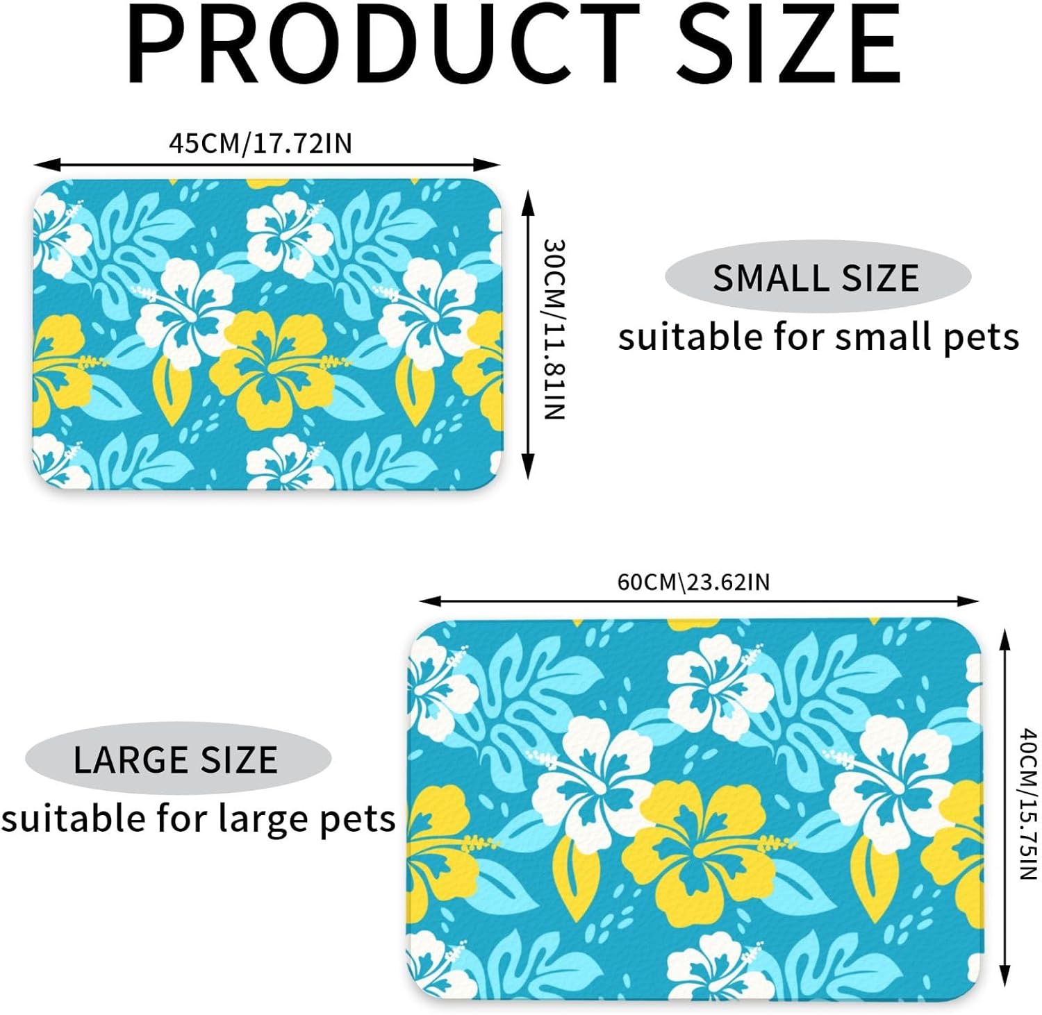 Hawaiian Summer Tropical Leather Absorbent Pet Feeding Mat Non-Slip for Dogs Cats 40x60cm