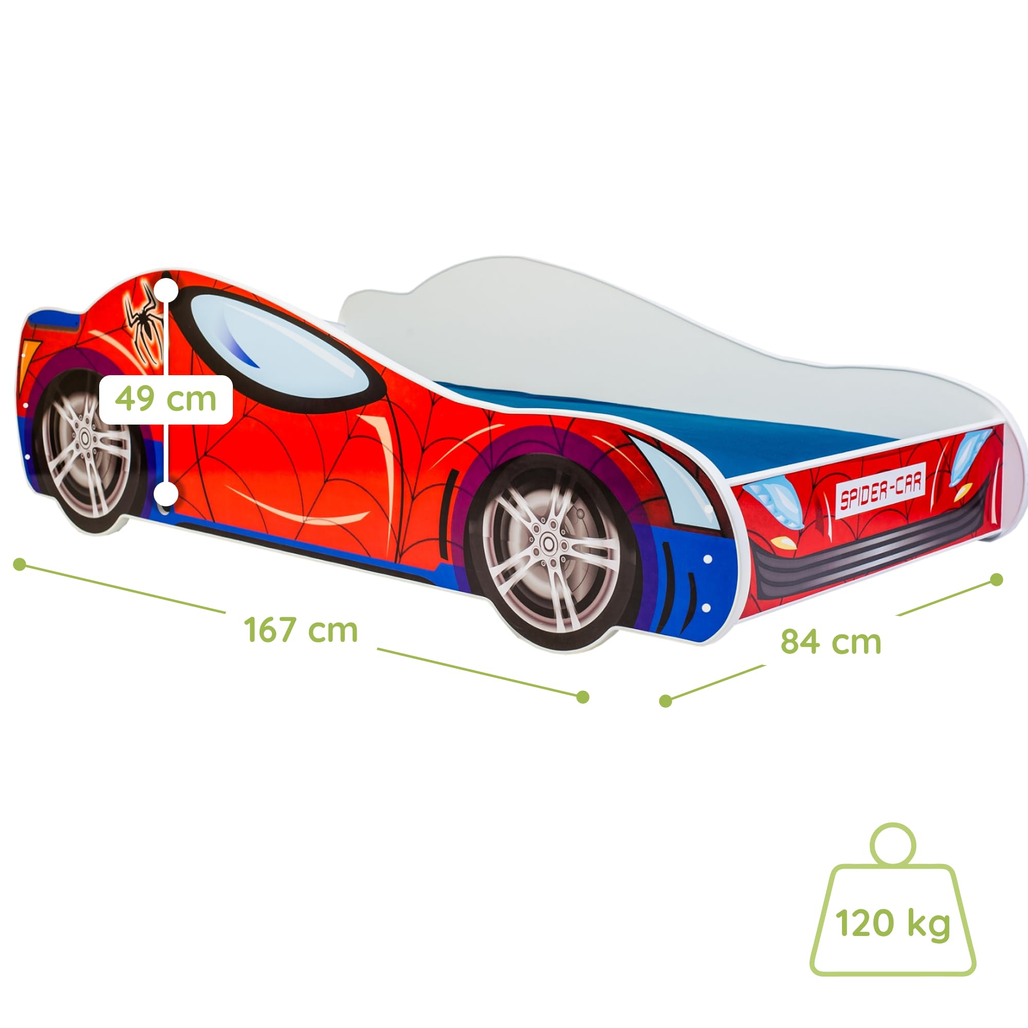 Kids Collective Autobett Kinderbett Jugendbett 70x140 | 80x160 mit Rausfallschutz & Matratze | Kinder Spielbett Rennfahrer