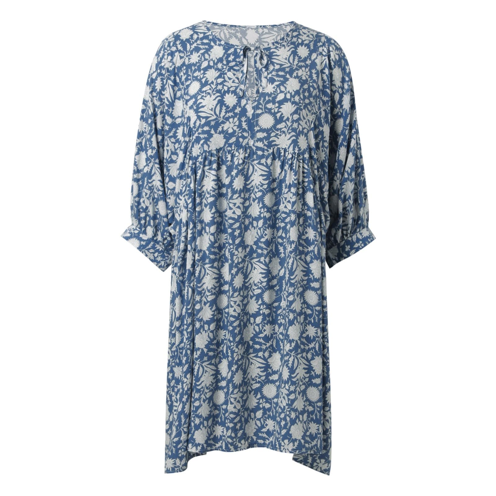 Vestidos Casuales De Verano for Mujer, Vestido Playa Midi Suelto con Mangas Abullonadas Y Estampado Floral, Medio Abierto