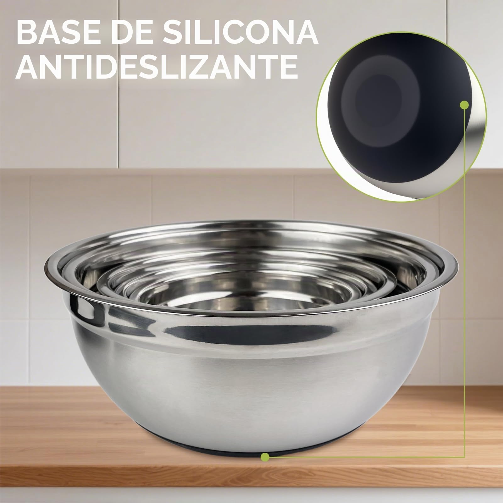 Juego de 5 Cuencos para Mezclar de Acero Inoxidable con Base Antideslizante, Ensaladera, 1L, 1.5L, 2L, 3L, 4.5L, 5 Tapas y 3 Ralladores, Aptos para Lavavajillas para Hornear, Servir