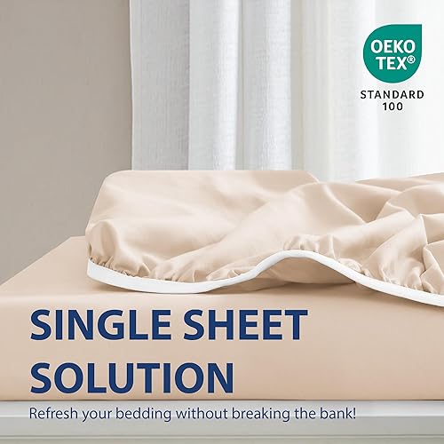 Miniatura 2 de Cathay Home Sábana bajera de esquinas profundas tamaño matrimonial  Doble cepillado ultrasuave  Resistente a las arrugas y a la decoloración  Sábana
