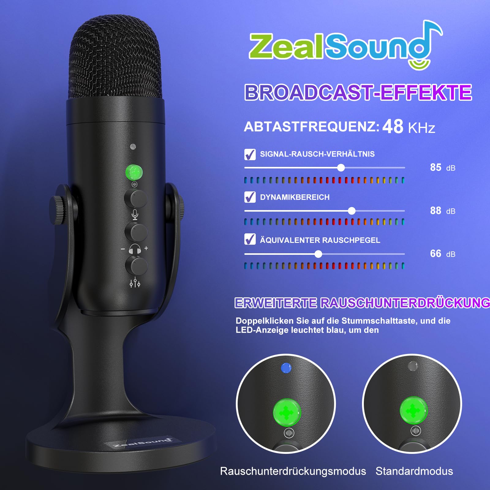 zealsound 2-in-1 Wireless USB Mikrofon für Podcast Interviews, Dual-Live Stream, Aufnahmen, Gaming-Co-Kommentare, YuTuber, Dual 2.4GHz Drahtloses Mikrofone Plug & Play für PC, Handy, iPhone