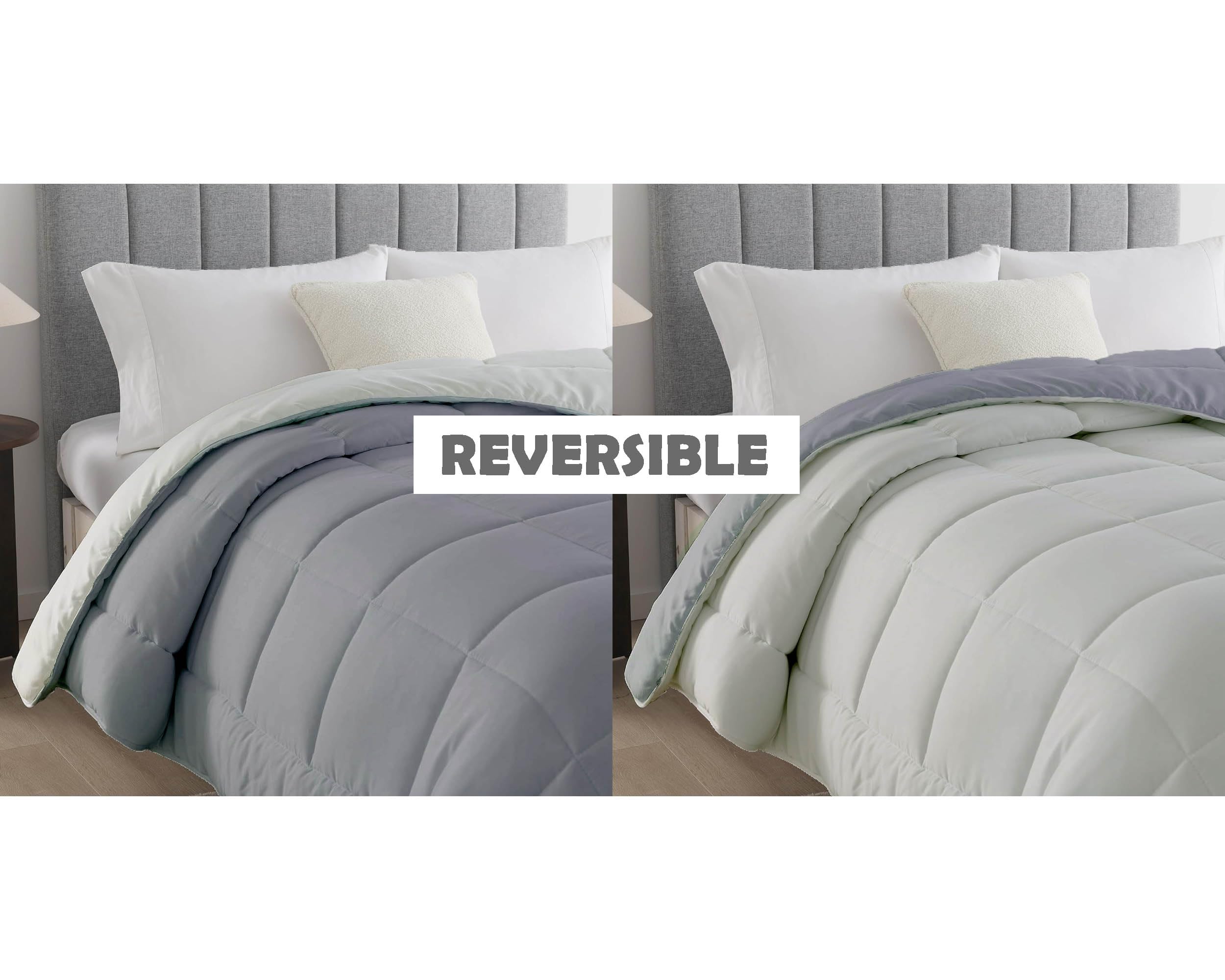 HOMEYA - Edredón de Fibra 300gr/m2 - Edredón Cama 150, Edredón Bicolor Reversible 240x220cm, Relleno Nordico 100% Poliester, Gris/Gris Claro