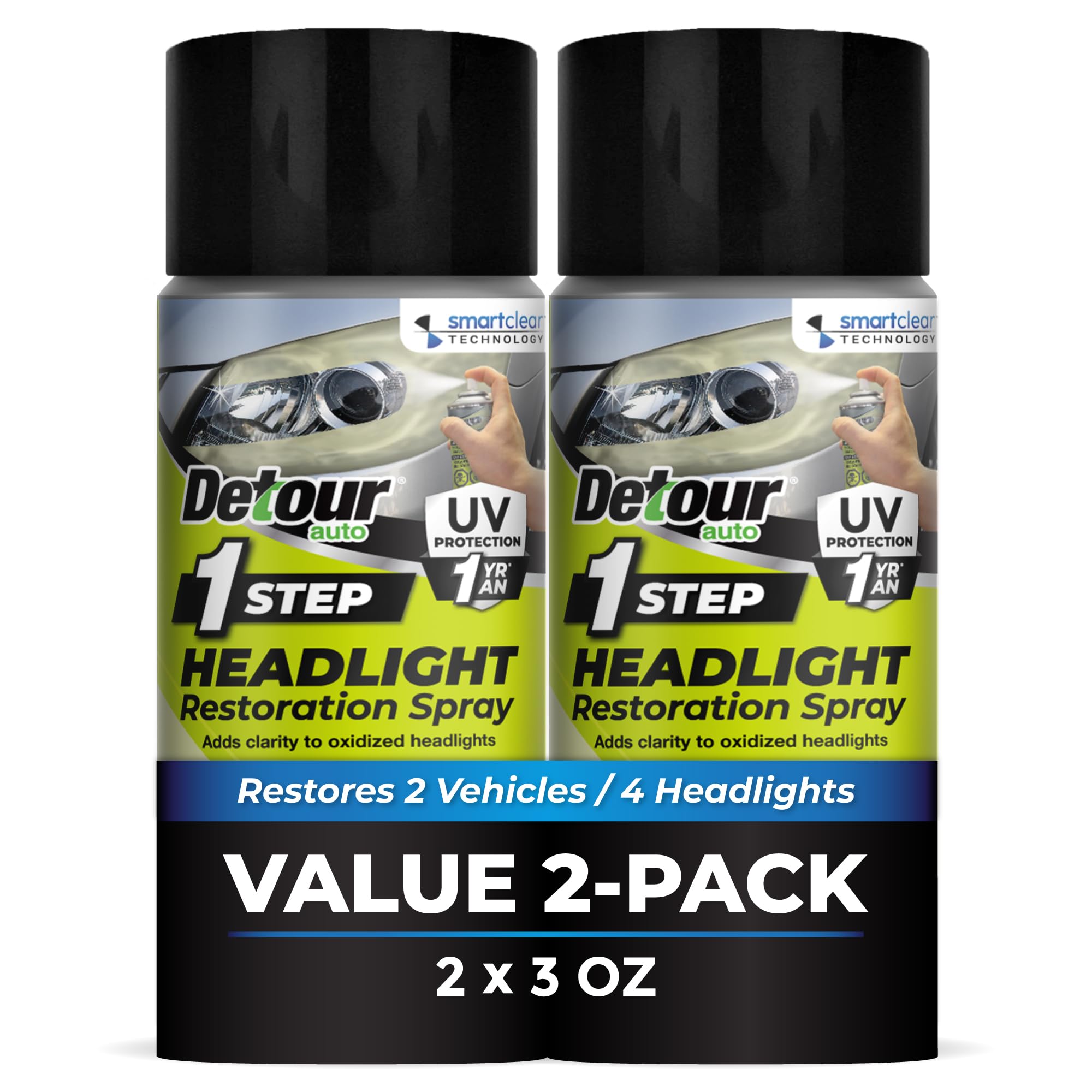 Detour 1-Step Headlight Restoration Spray - 2-in-1 Cleaner & Restorer for Plastic Car Headlights, Quick & Easy, Long-Lasting UV Protection, No Sanding