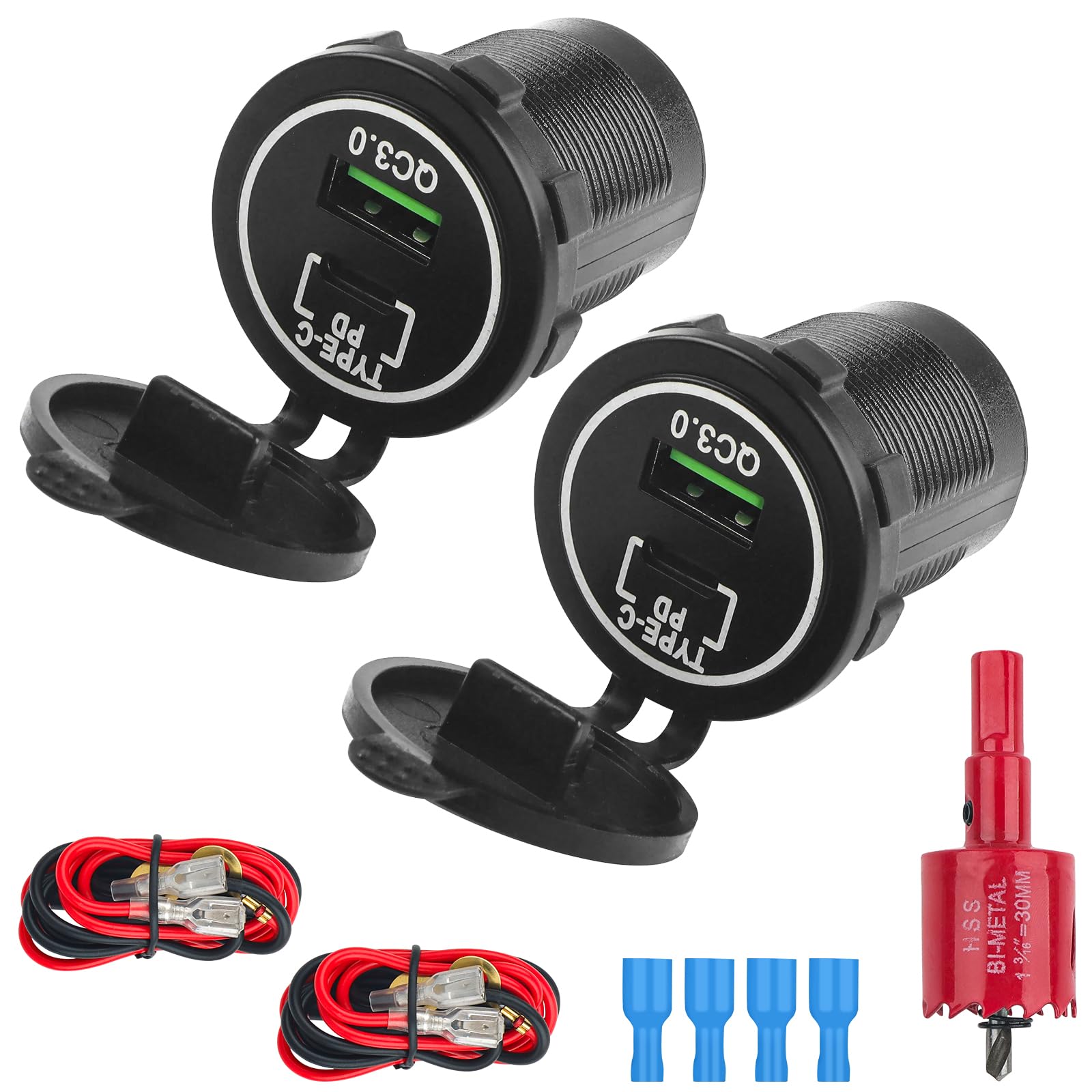 Chargeur Usb Qc30 Pd Typec Pour Voiture Avec Interrupteur Prise Pour Véhicule Bateau Moto Suv