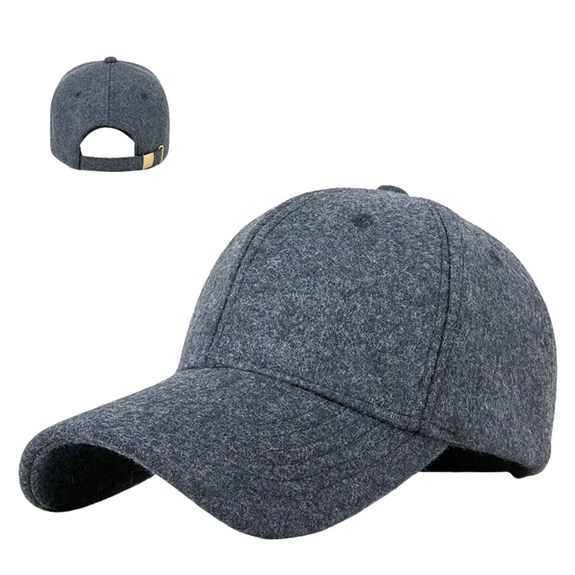 W&C Men's Cap, Large Size, Brim, Deep, Wool, Felt, Adjustable Size, Lightweight, Autumn, Winter, Solid, Simple, Unisex, Stylish, Gift, Outdoor, Casual, Cold Protection, Moisture Absorption, Medium gray (dark gray)
