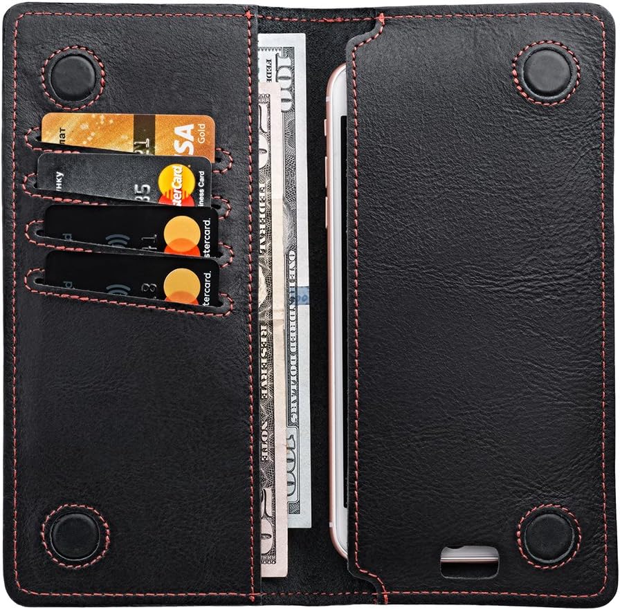 Delante Long Bifold Wallet Men - Phone Pocket - Gift Box(Black/Red)