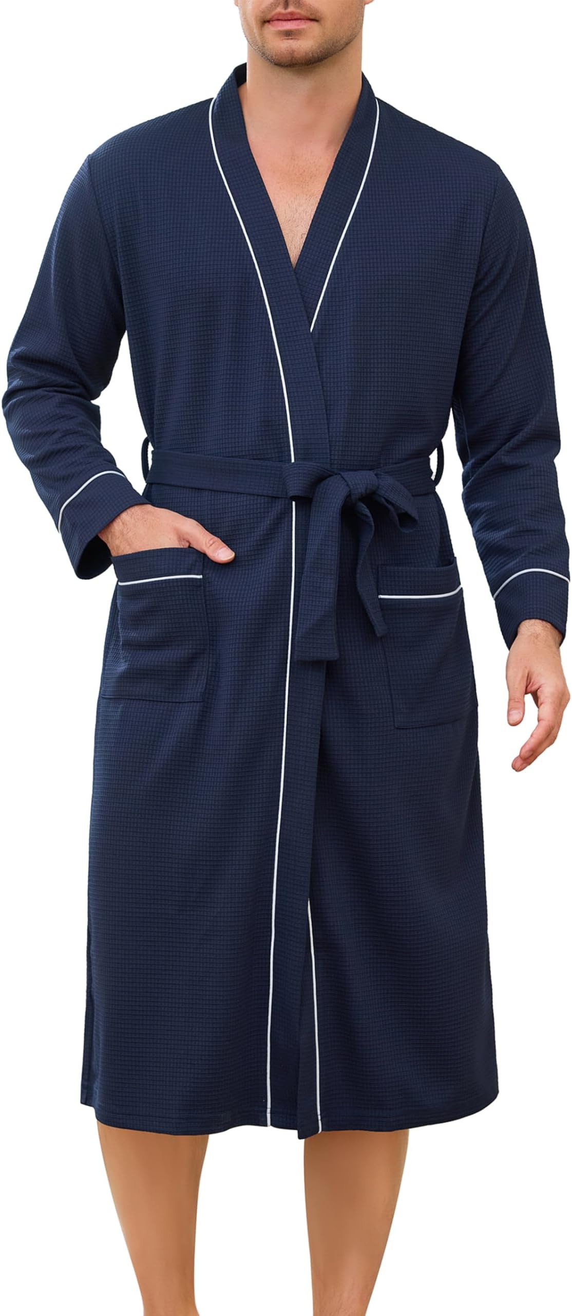 Men's Dressing Gowns Waffle Robes Cotton Soft Luxury Bathrobe Lightweight Loungewear Sleepwear Spa and Hotel S-3XL