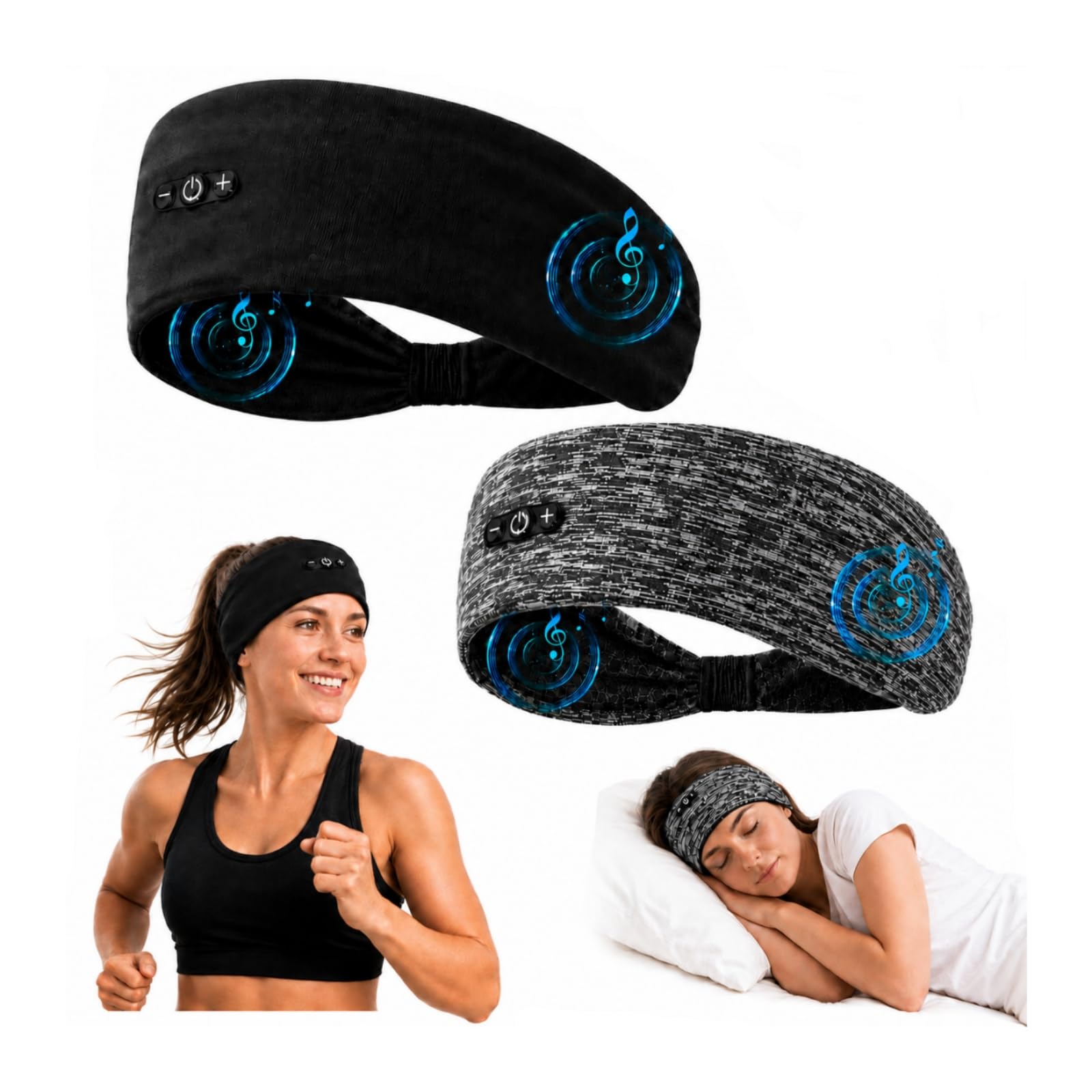 Pack de 2 Auriculares para Dormir, Gris Oscuro & Negro