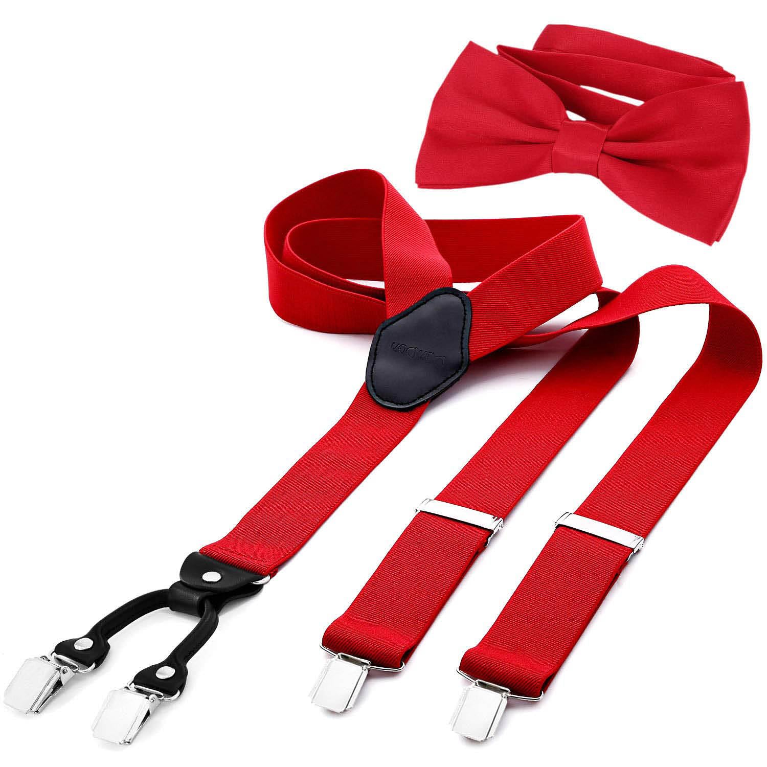 DonDon Herren 3,5 cm breiter Hosenträger in Y-Form elastisch und verstellbar im 2er Set mit farblich passender Fliege 12 x 6 cm