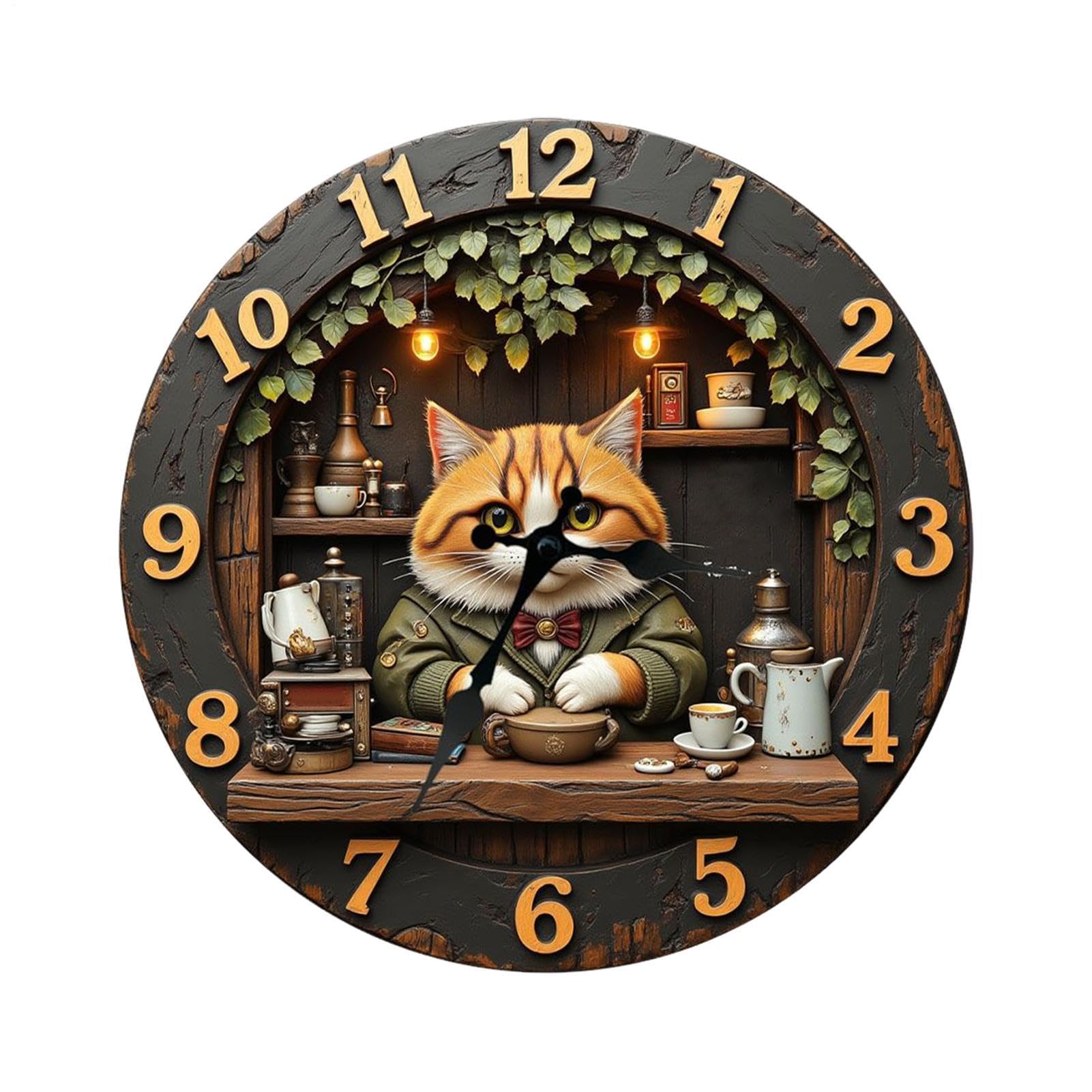 Horloge murale chat au cadran analogique artistique et silencieux
