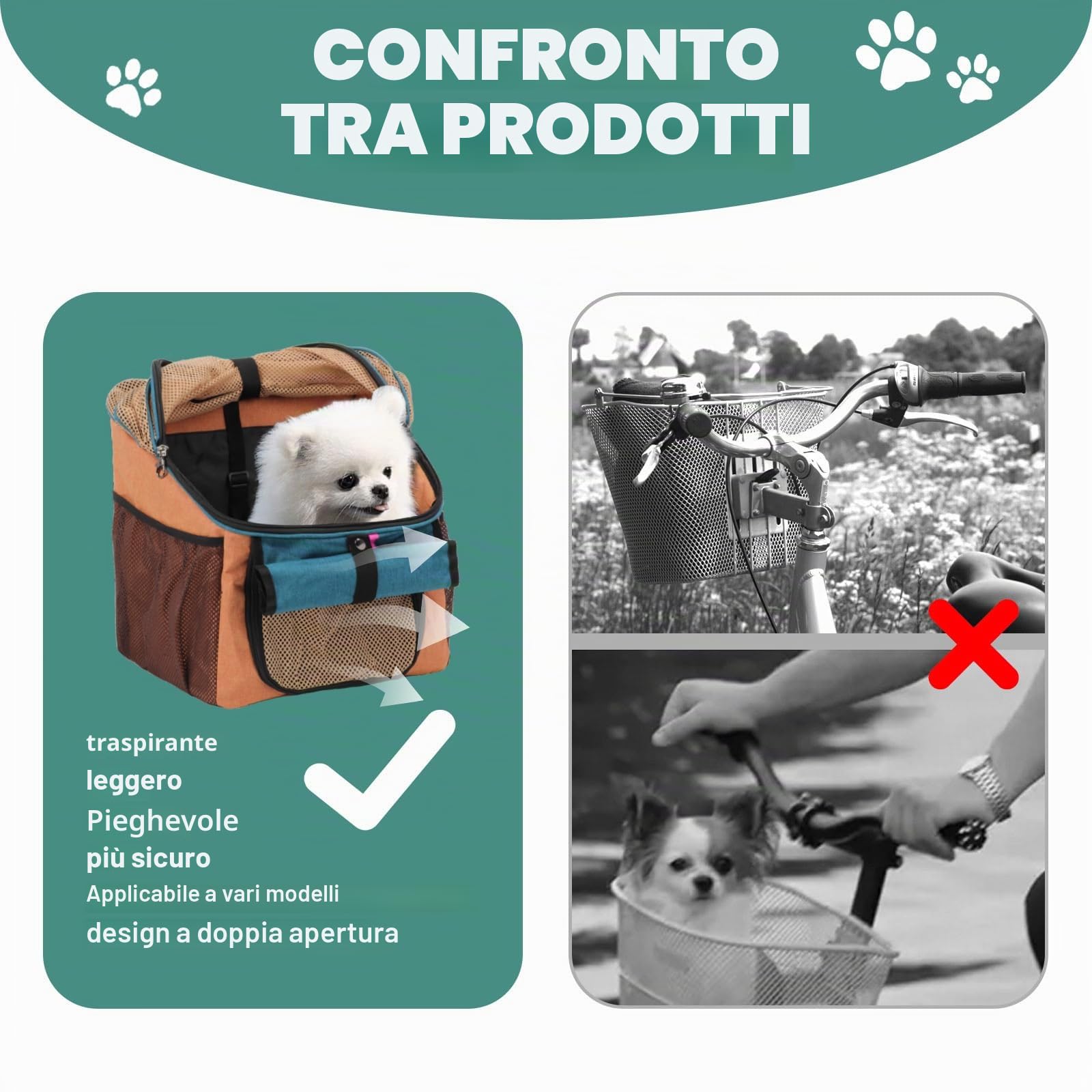 Cestino da bicicletta per animali domestici con adattatore manubrio cestino anteriore della bicicletta cestino anteriore pieghevole multiuso per manubrio staccabile borsa zaino per gatto cane con