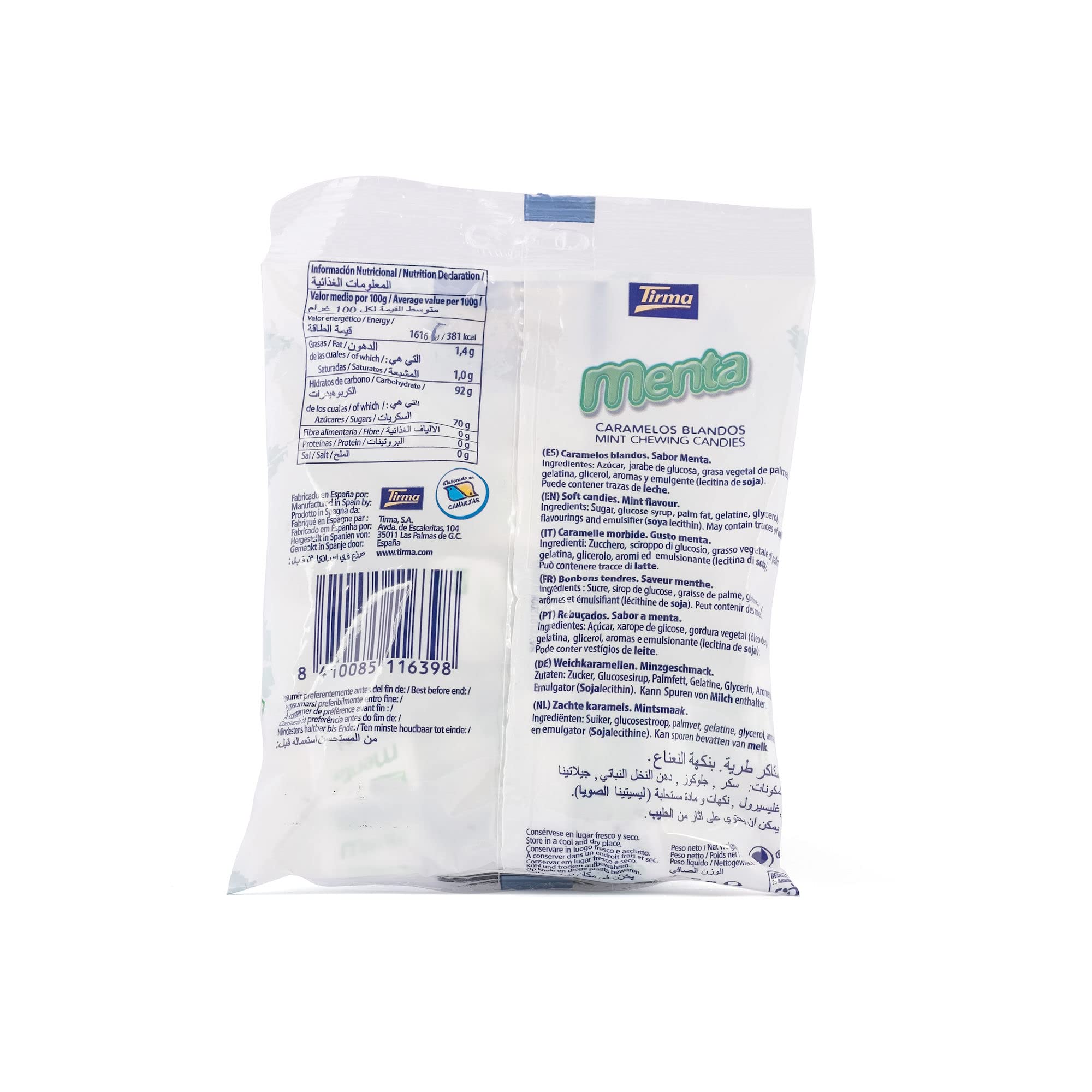 Tirma Caramelos de Menta | Caramelos Masticables de Menta | Caramelos sin Gluten | Bolsa de Golosinas de Menta Blandos | Envasados Individualmente | 125 g