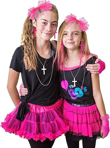 Miniatura 4 de Accesorios para disfraz de los años 80, diadema, aretes, guantes de red, collar, pulsera