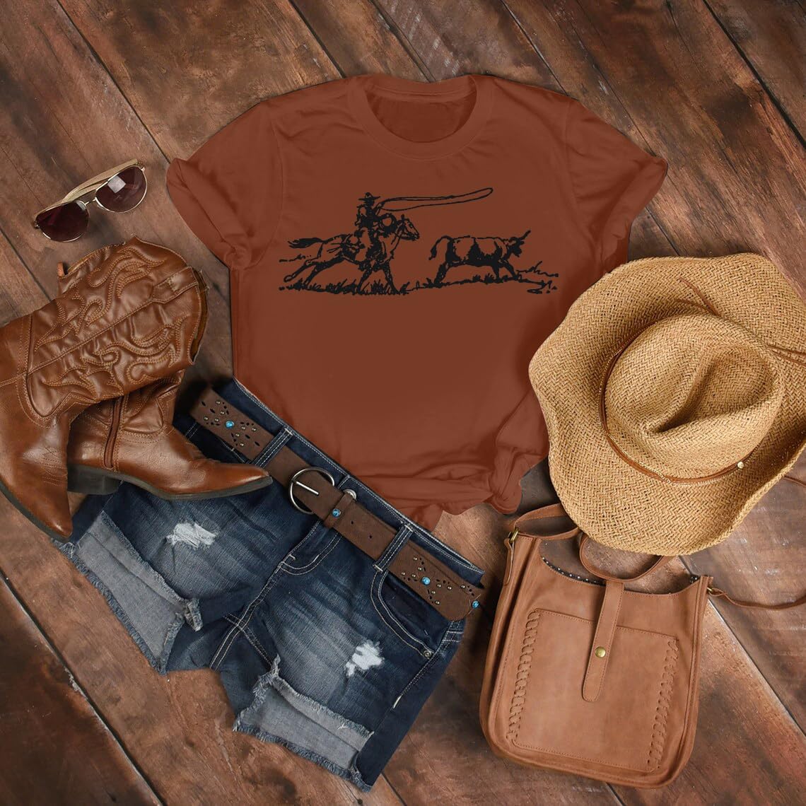 Retro Rodeo Shirt Women Cowgirl Bleached T Shirt Western Cowboy Rodeo Outfit Country Music Tee Short Sleeve Top - Image 5