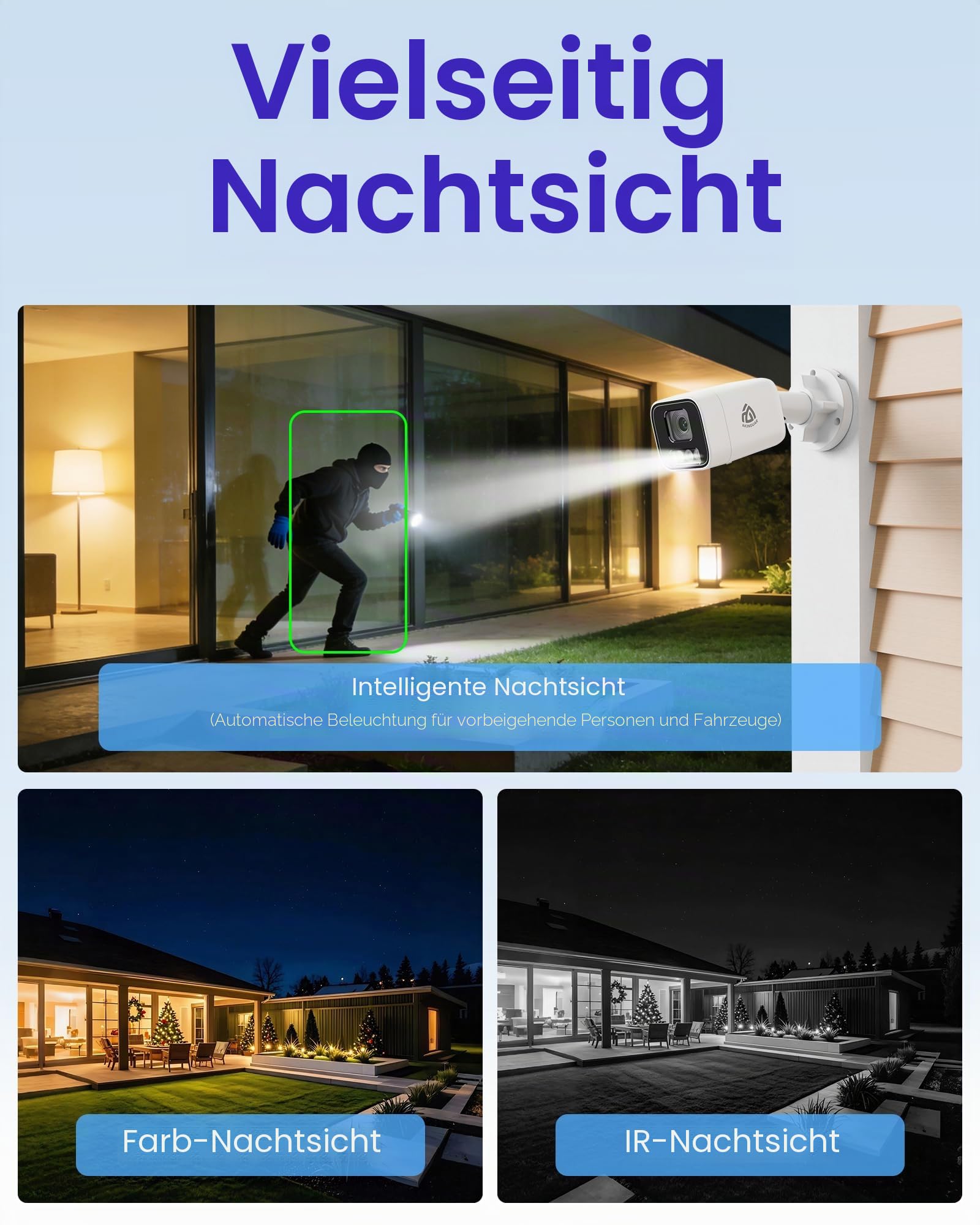4K PoE Überwachungskamera Aussen Set, mit 2TB HDD, Ohne ABO | 4K 8CH PoE NVR & 4X 8MP PoE IP Kamera, Personen/Fahrzeugerkennung, Farbige Nachtsicht, 2-Wege Audio, Alarm mit Scheinwerfer