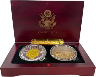 Donald J. Trump 45th & 47th President and White House 2-Coin Set – Two-Tone Collectible Coins in Washington D.C. Redwood Display Box with Acrylic Protectors