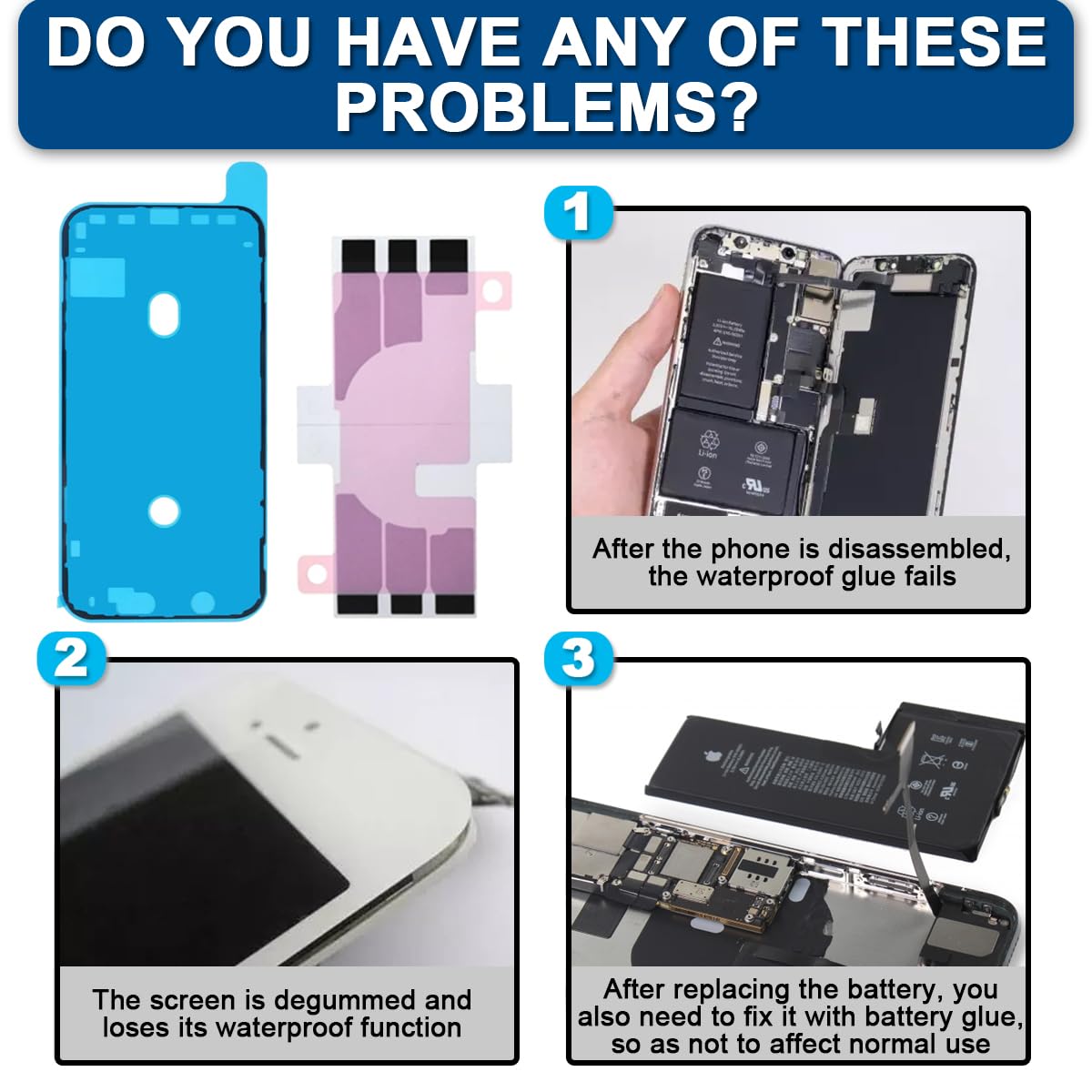 7pcs Adhésif pré-Coupe étanche Compatible avec pour l'pour iPhone 11, l'écran LCD Adhésif et la Batterie Interne de la Batterie d'adhésive et l'outil de Retrait (6,1 Pouces/Noir)