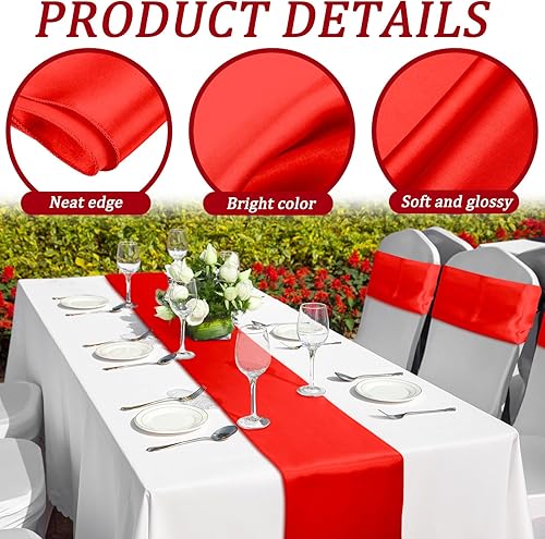Miniatura 124 de Bencailor 24 caminos de mesa de satén a granel de 12 x 108 pulgadas de largo, mantel de tela suave brillante para banquete de boda, cumpleaños