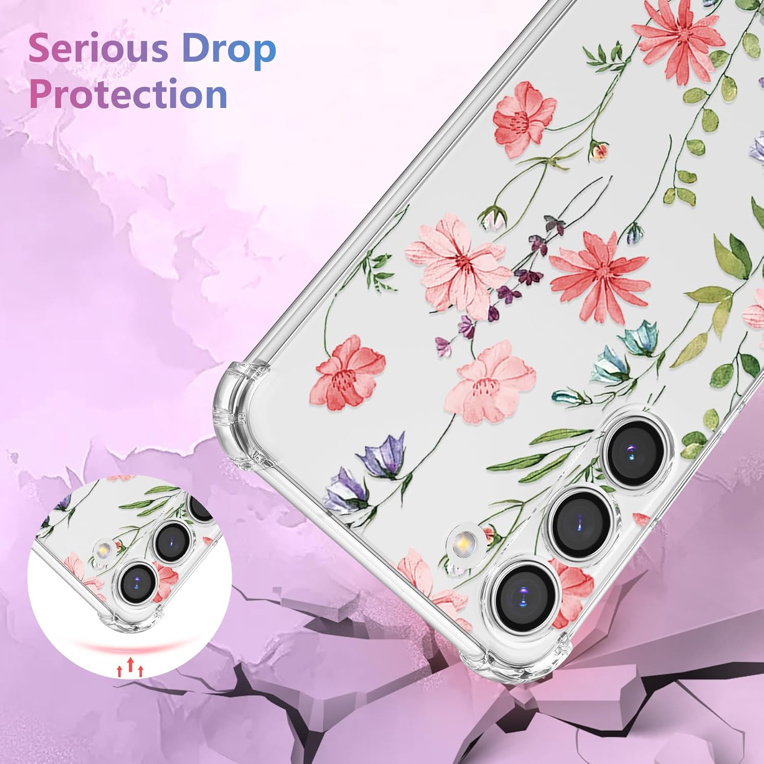 DEFBSC Soft Case Compatible with Samsung Galaxy S22 Plus, Clear Floral Flower Pattern Print Design Flexible TPU Shockproof Cover for Women Girls,Flower Protective Phone Case,Pink Cosmos - Image 5