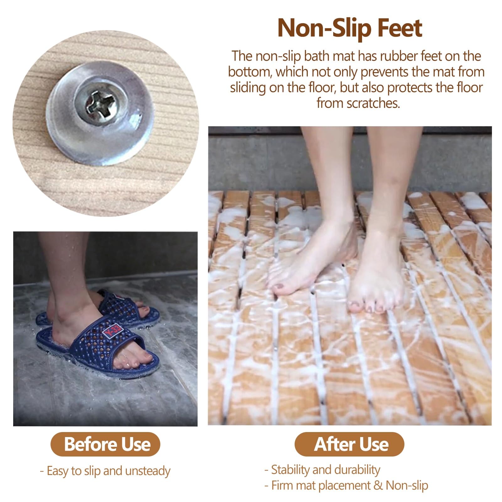 Genérico Alfombrilla de Ducha Impermeable de Madera de Teca para Suelo de baño 32x34 30x36 36x40 21x21 30x48, Alfombrilla de baño Grande Antideslizante de Madera para Ducha/SPA, Alfombrilla