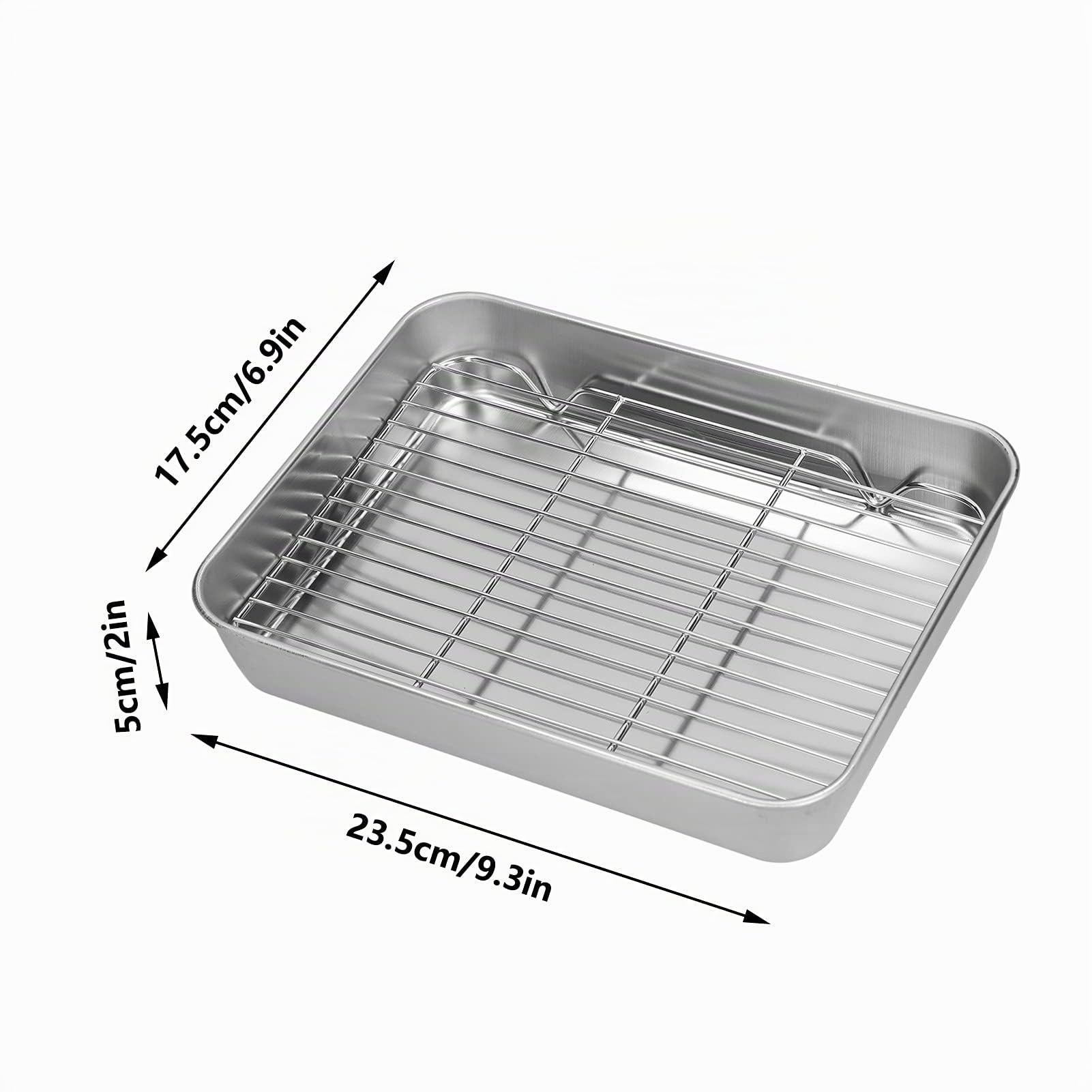 Griglia in Acciaio Inossidabile, Teglia da Forno Rettangolare con Griglia di Raffreddamento, Set di Teglie da Forno da Cucina per Manzo, Pollo e Verdure (23.5 * 17.5 * 5CM)