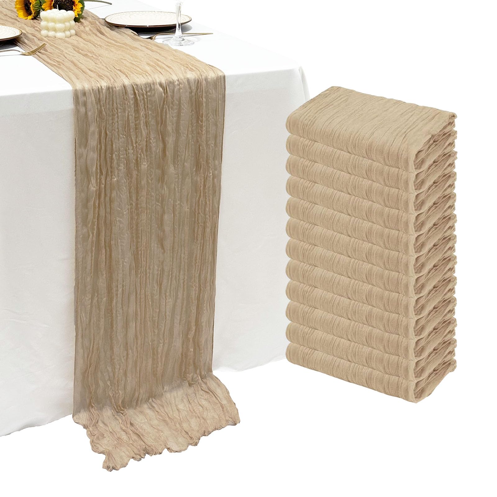 Photo 1 of 12Pack Beige Table Runner 10Ft Cheesecloth Table Runner Boho Gauze Table Runners Long Cheese Cloth Table Runners for Wedding Party Bridal Shower Thanksgiving Christmas