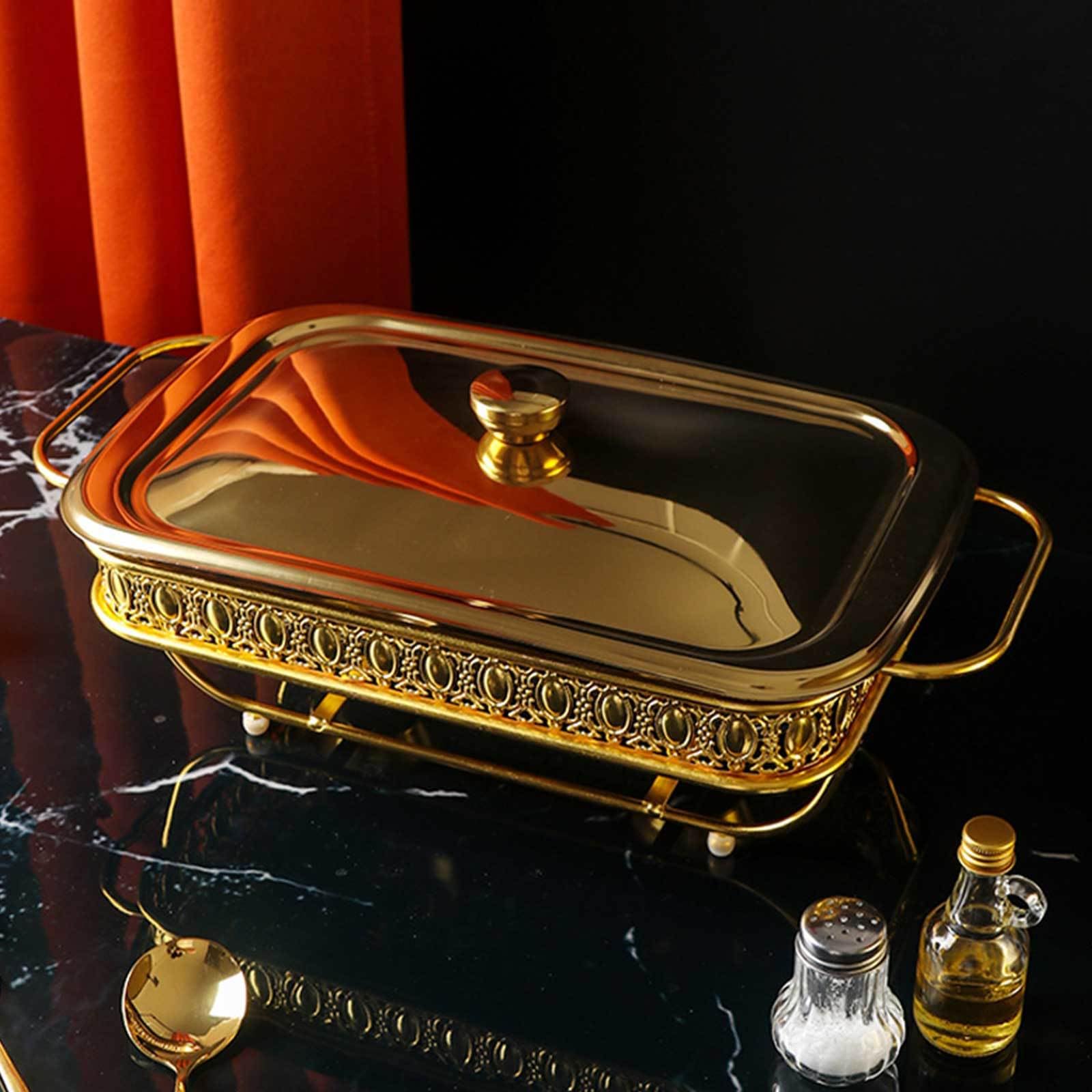 Chafing Dish in acciaio inox per buffet, set completo per buffet con vaschetta per l'acqua, vaschetta per il cibo, contenitore per combustibile e coperchio per buffet, matrimoni, feste, oro-1,8 QT