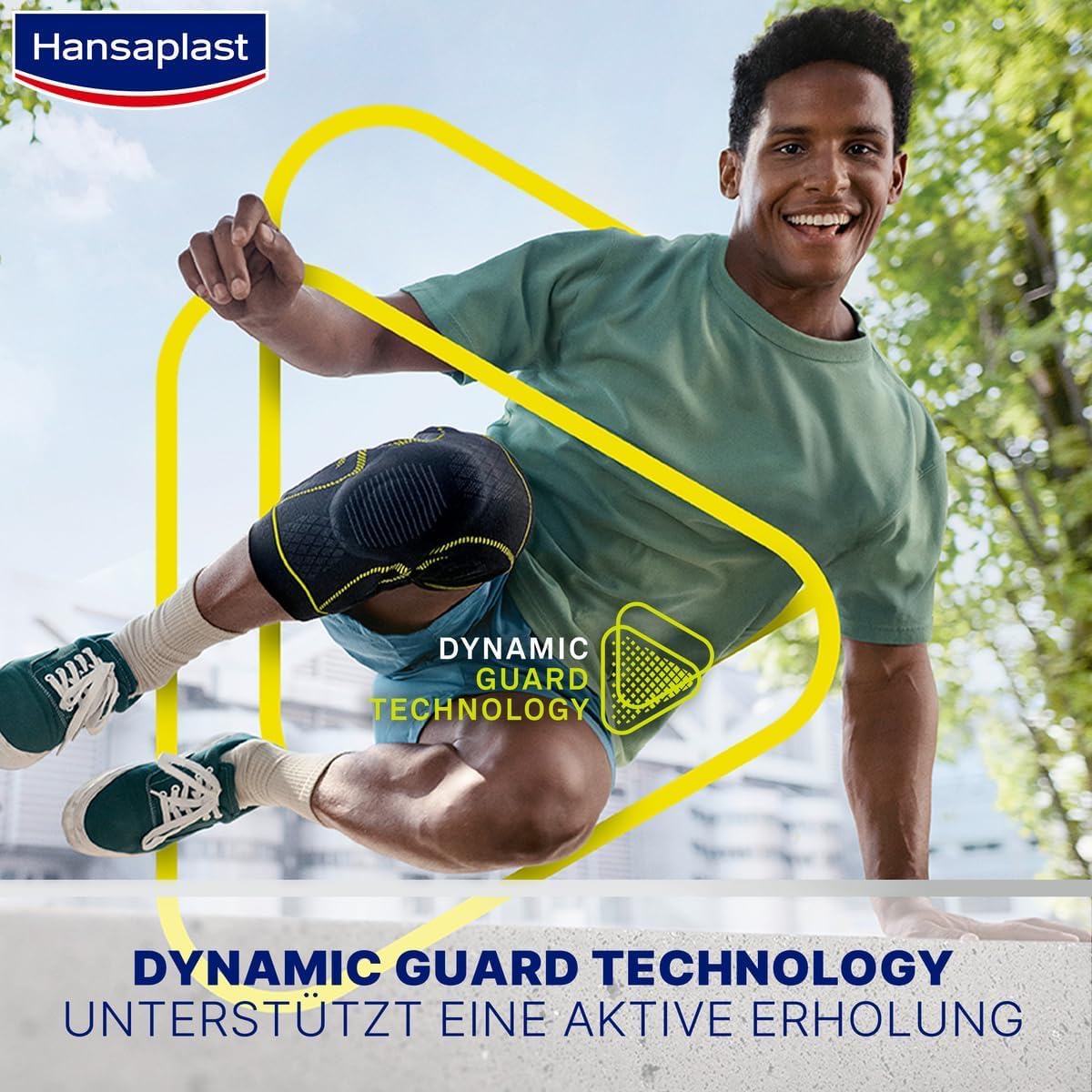 Hansaplast Performance Knie-Bandage, Kniebandage stabilisiert & entlastet das Gelenk, Bandage für rechtes & linkes Kniegelenk unterstützt die aktive Erholung, Größe L/XL