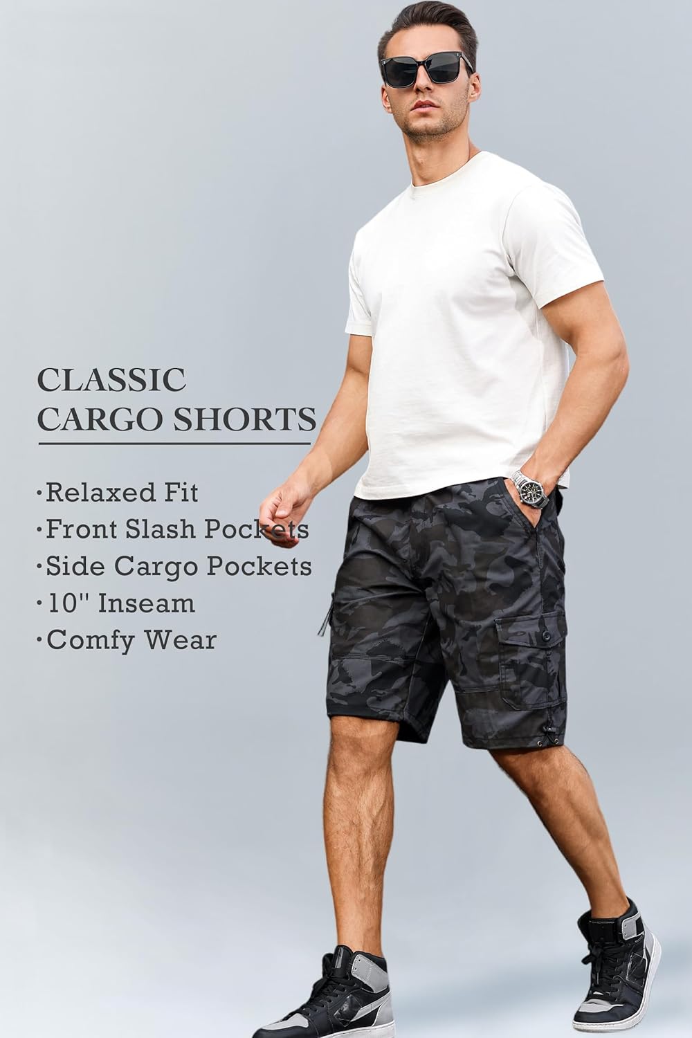 Mens Cargo Shorts with Multi-Pockets | Elastic Waist Cotton Relaxed Fit | 2026 Casual Hiking Fishing Work - Image 6
