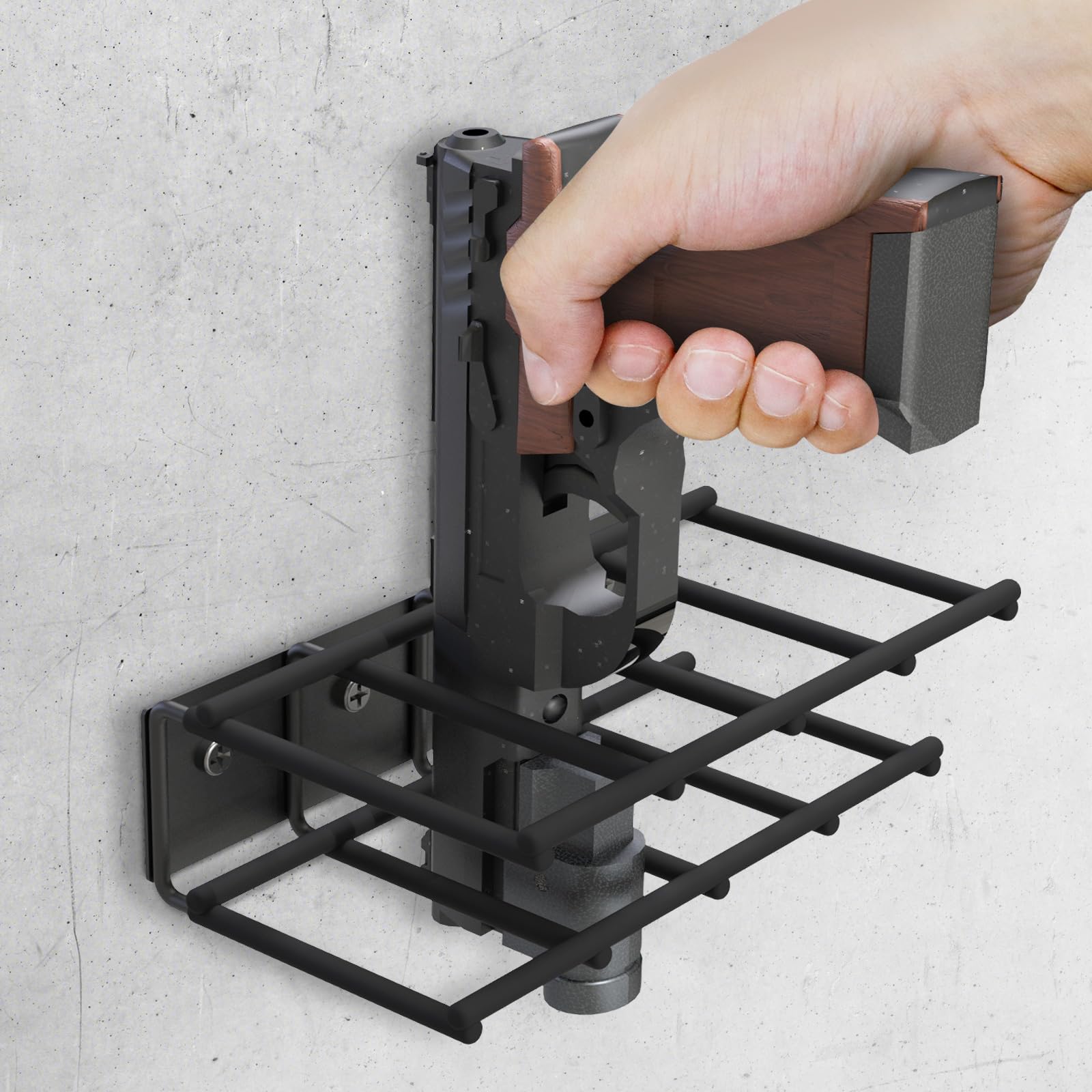 UNITEDPOWER Wall Mount Pistol Rack, 4 Handgun Holder for Gun Cabinet Storage, Revolvers Safe Organizer, Metal Gun Stand Fit Most Pistols With Laser Sights