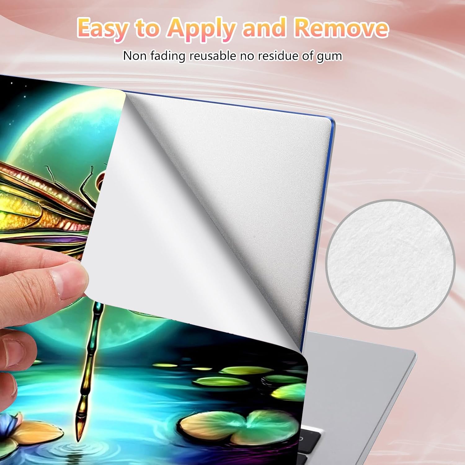 Laptop Skin Sticker Decal 12" 13" 13.3" 14" 15" 15.6",Waterproof Scratch Resistant Vinyl,Reusable Easy to Apply,for MacBook HP Dell Notebooks Netbooks Laptop,2 Wrist Pads,Dragonfly Lotus Moon