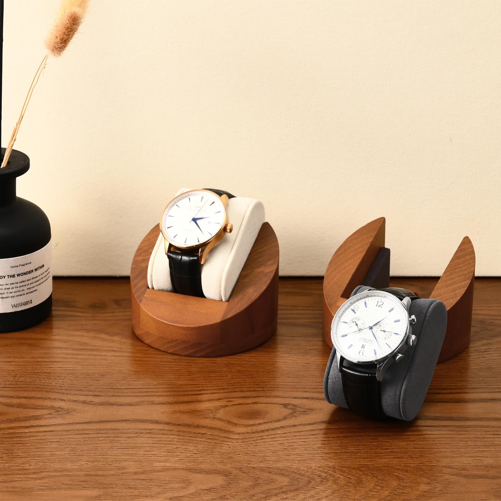 Oirlv In Legno Massiccio Rotondo Scatola Degli Orologi Porta Orologi Con Cuscino Scatola Per Orologi(Grigio Scuro)
