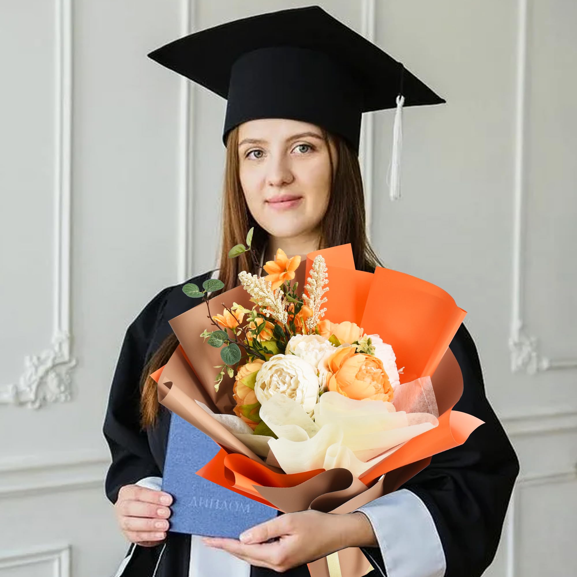 BEISHIDA Brązowy kwiatowy papier do owijania, matowy kwiatowy papier do pakowania, bukiet kwiatów, wodoodporny papier do pakowania rękodzieła, do bukietów, materiałów do kwiaciarni, ślubnych,