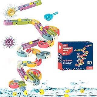 Bath Toys for 1 2 3 4 5 6 Year Old Boys Girls Duck Slide Toy 66pcs and Wall Track Educational Sensory with Watermill Sliding Interactive