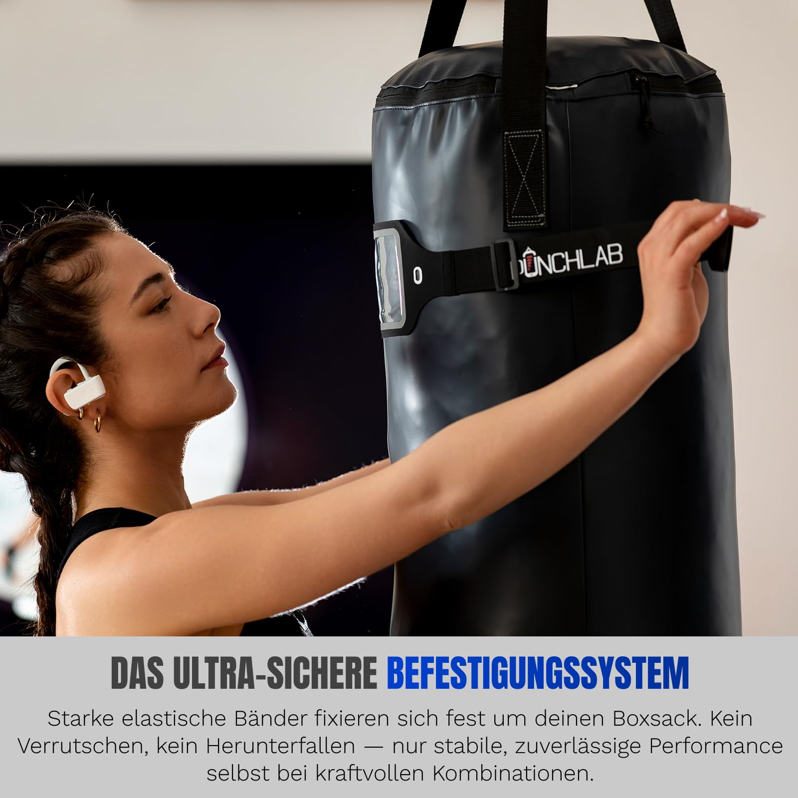 Strap Halterung für Smartphone, Boxsack, elastisches Band mit Tasche, Schwarz