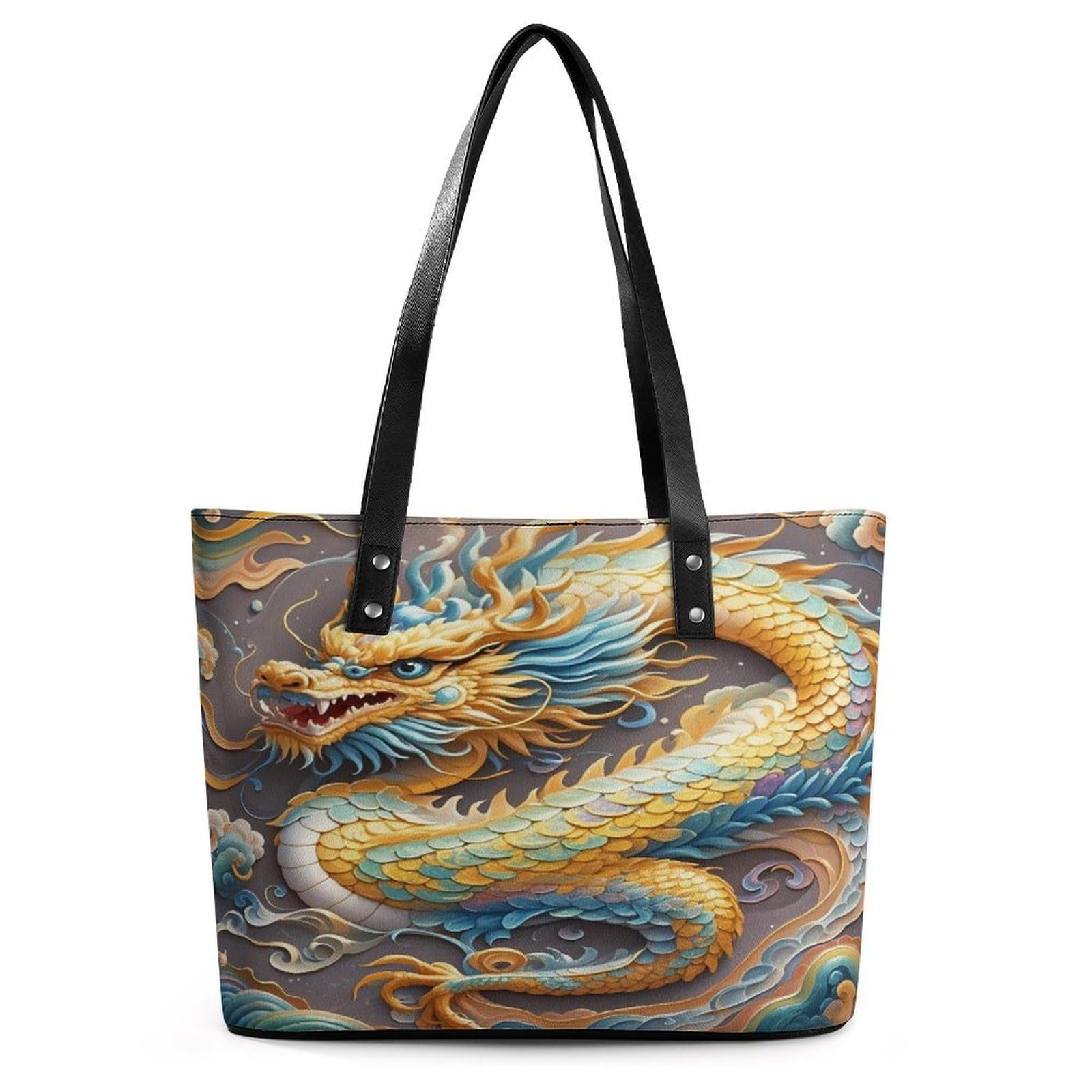 Dragon Art Handbag for Women Leather Tote Bag Exquisite Satchel Bags for Leather Ladies Handbag