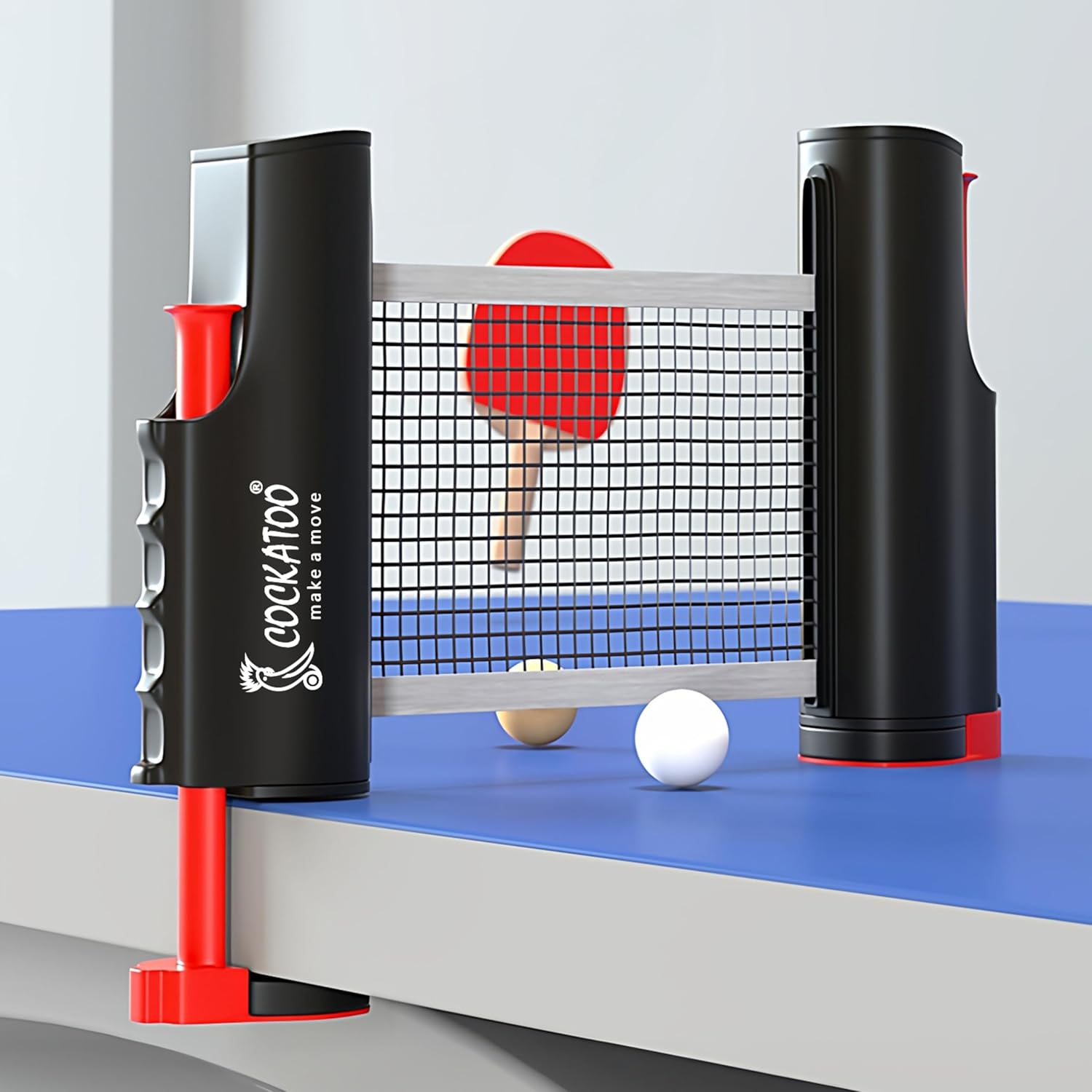 Cockatoo Table Tennis Portable Adjustable Net, TT Net with Box -Red