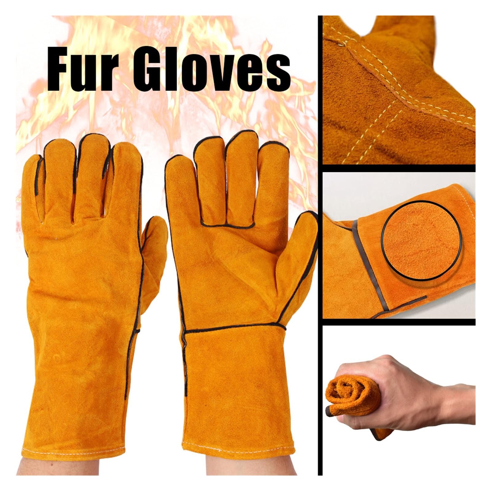 Générique Gants de travail Protection soudage cuir vache électricien isolant sécurité mécanicien résistant à l'usure(Long Gold No lining)