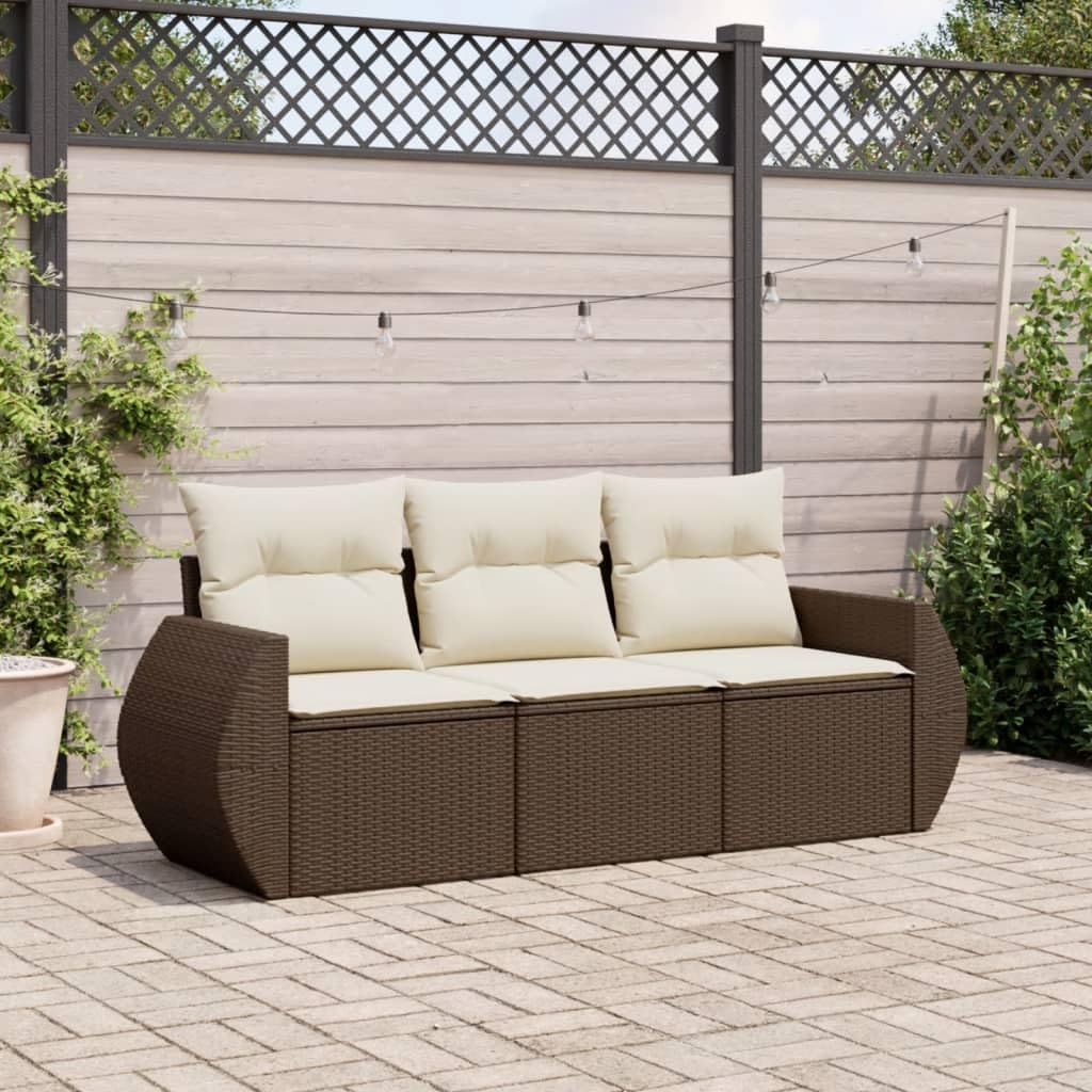 Canapé de jardin pour balcon et véranda, salon de détente extérieur tressé marron 3 pièces