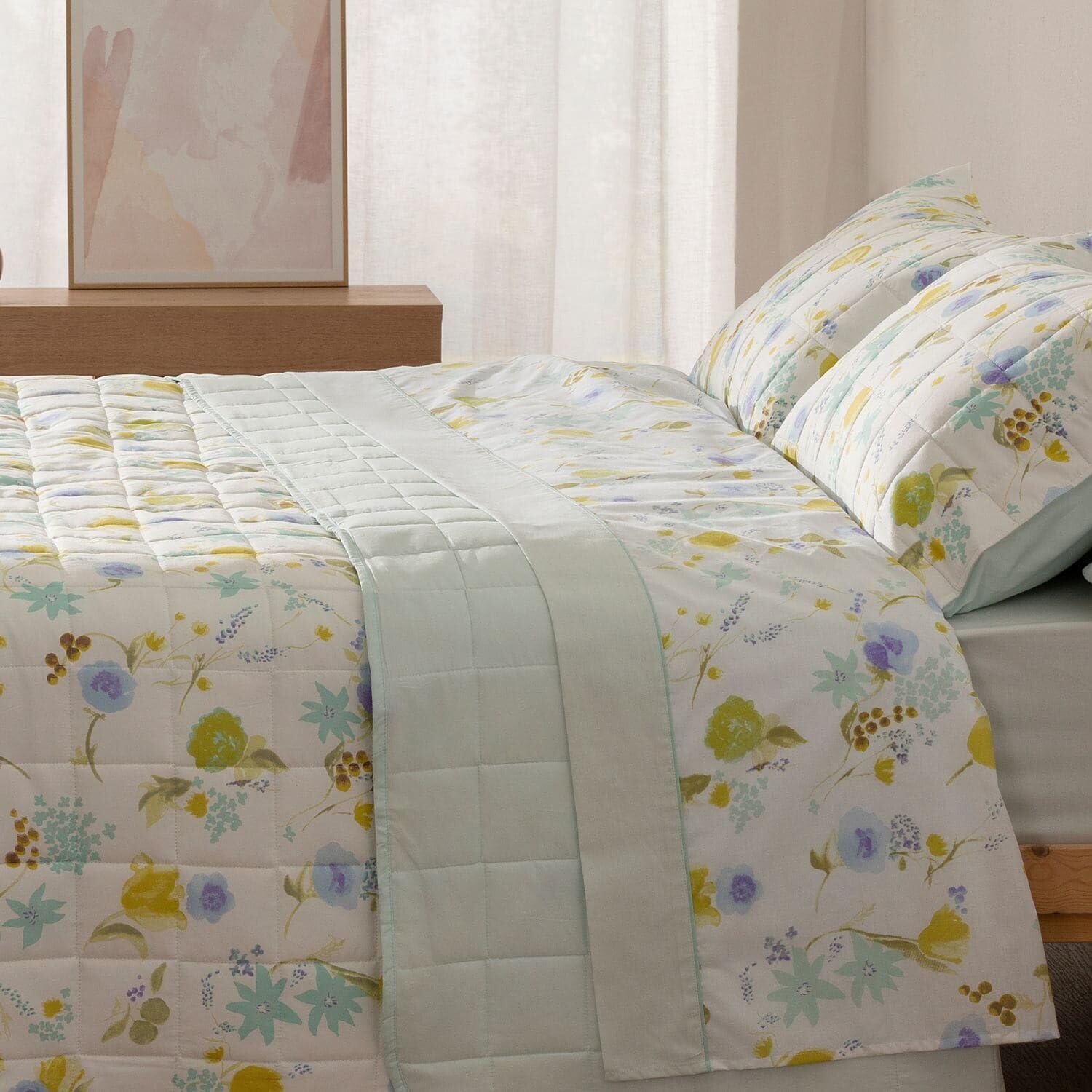Burrito Blanco Bouti Bedspread, 100% Microfiber, Green, Ancho de 135