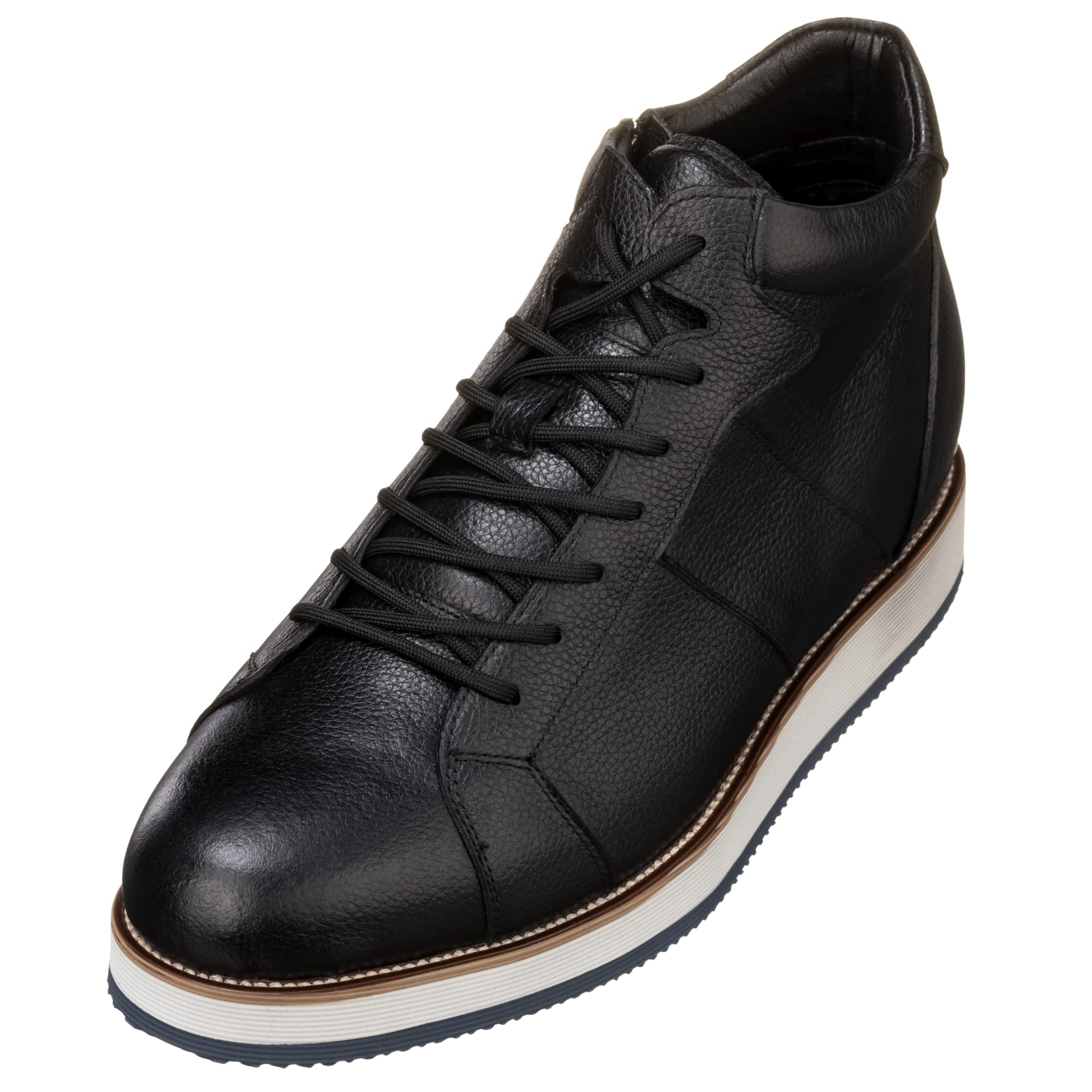 CALTO Men's Invisible Height Increasing Elevator Shoes - Black Leather Combat Zipper Boots - 3 Inches Taller - Y6020 - Size 11 D(M) US