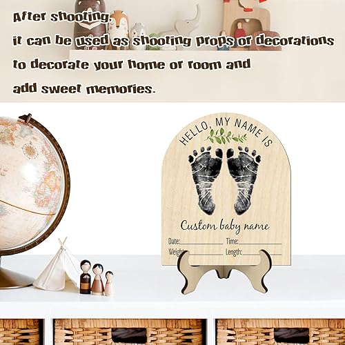 Miniatura 5 de Mayyi Letrero de anuncio de nacimiento para recién nacido, anuncio de bebé personalizado, letrero de madera grabado con nombre de bebé, accesorios