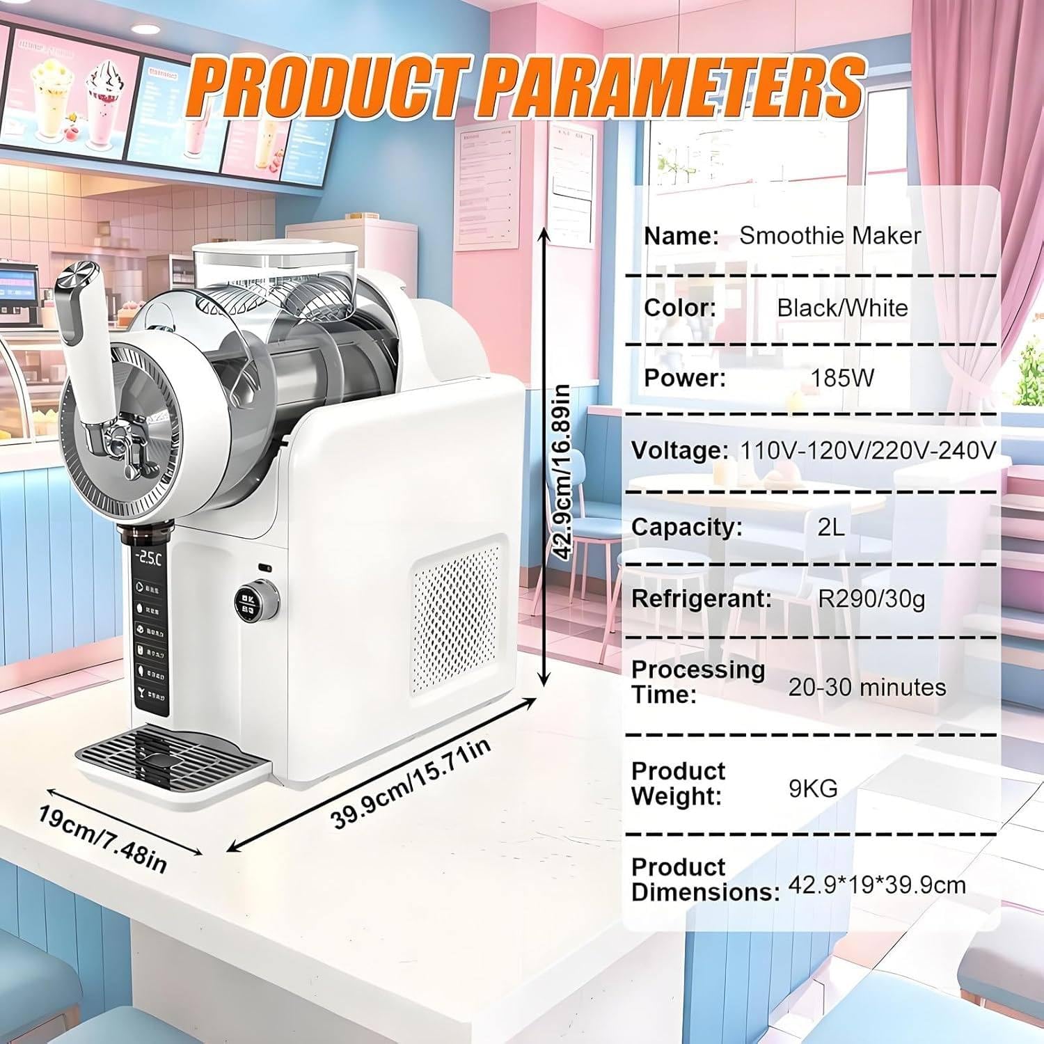 No Ice Slush Machine 2L, 5 Preset-Modi, Selbstreinigung, 185W tragbare Smoothie-Hersteller für Cocktails, Milchshakes, Eissäfte, Home & Party-Benutzung, 12H-Betrieb