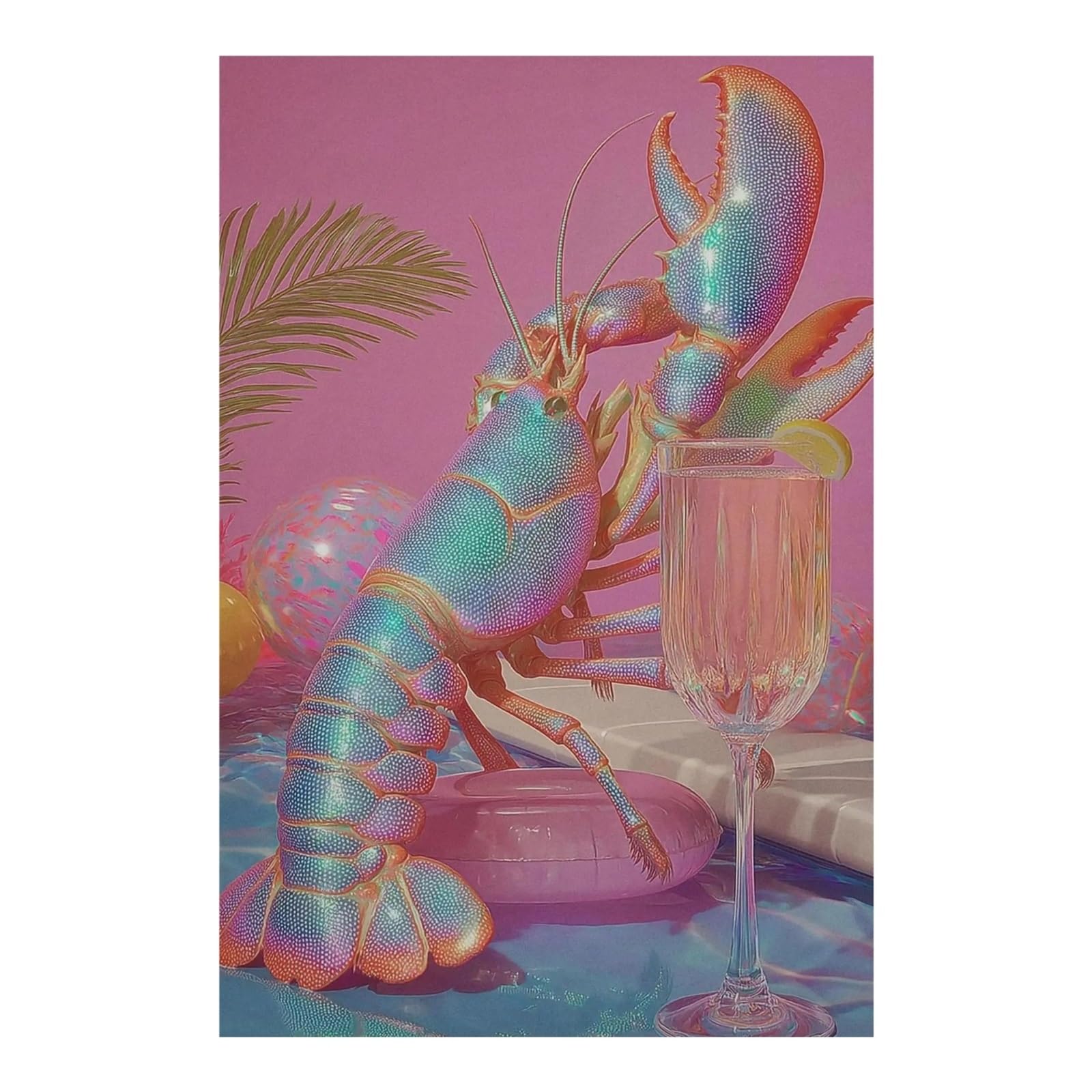 Lienzo de marisco rosa, póster de cóctel y martini para decoración de pared de bar y cocina