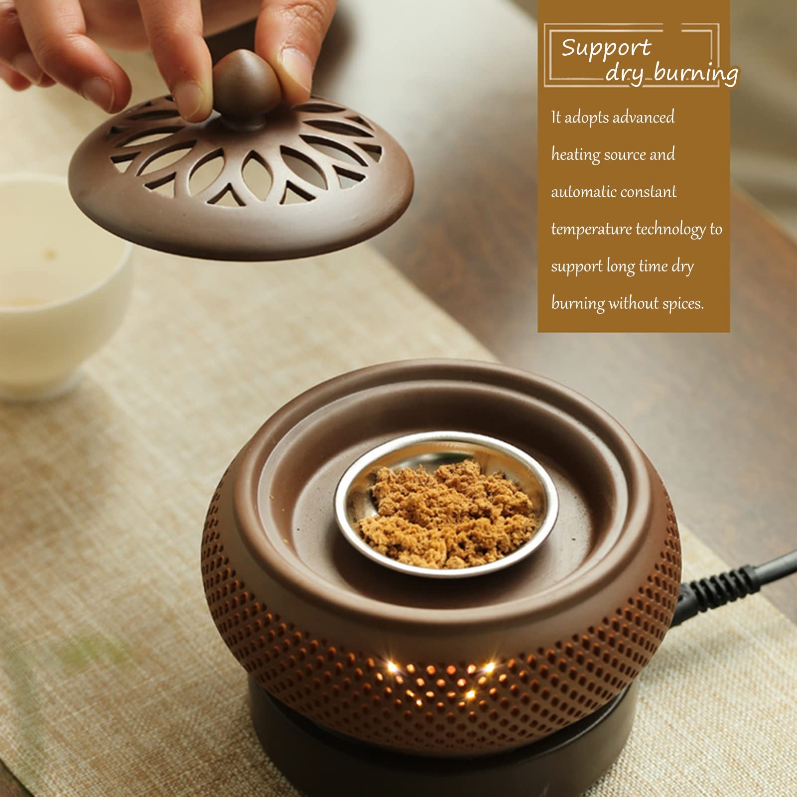 Brûleur d'encens céramique chronométrée,température réglable électrique Porte-encens,Bougies Bois d'agar à résine d'encens Diffuseurs d'huile parfumés,Home/Bureau/Bar diffuseur Parfum Maison