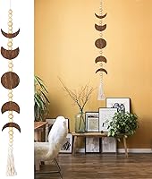 Ausicfen Moon Phase Wood Beaded Wall Hanging with Tassel - Boho Phases of the Moon Garland for Living Room, Bedroom, Office (Brown)