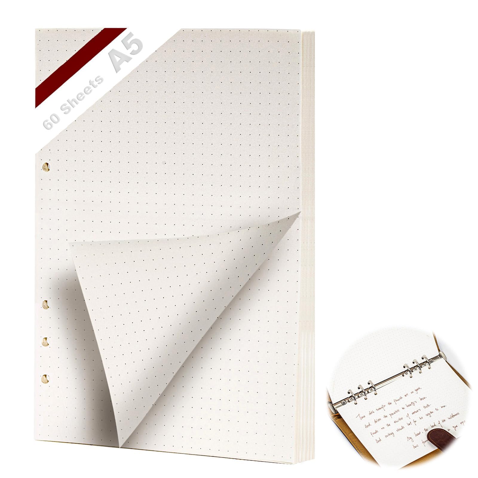PU Leren A5 Ringband Notitieboek, 6 Ringband met 200 Vellen Navulpapier, Planner Notitieboek met Scheidingsbladen, Cadeaus voor Vrouwen en Mannen, Navulbaar Notitieboek voor Kantoor, School en Reizen