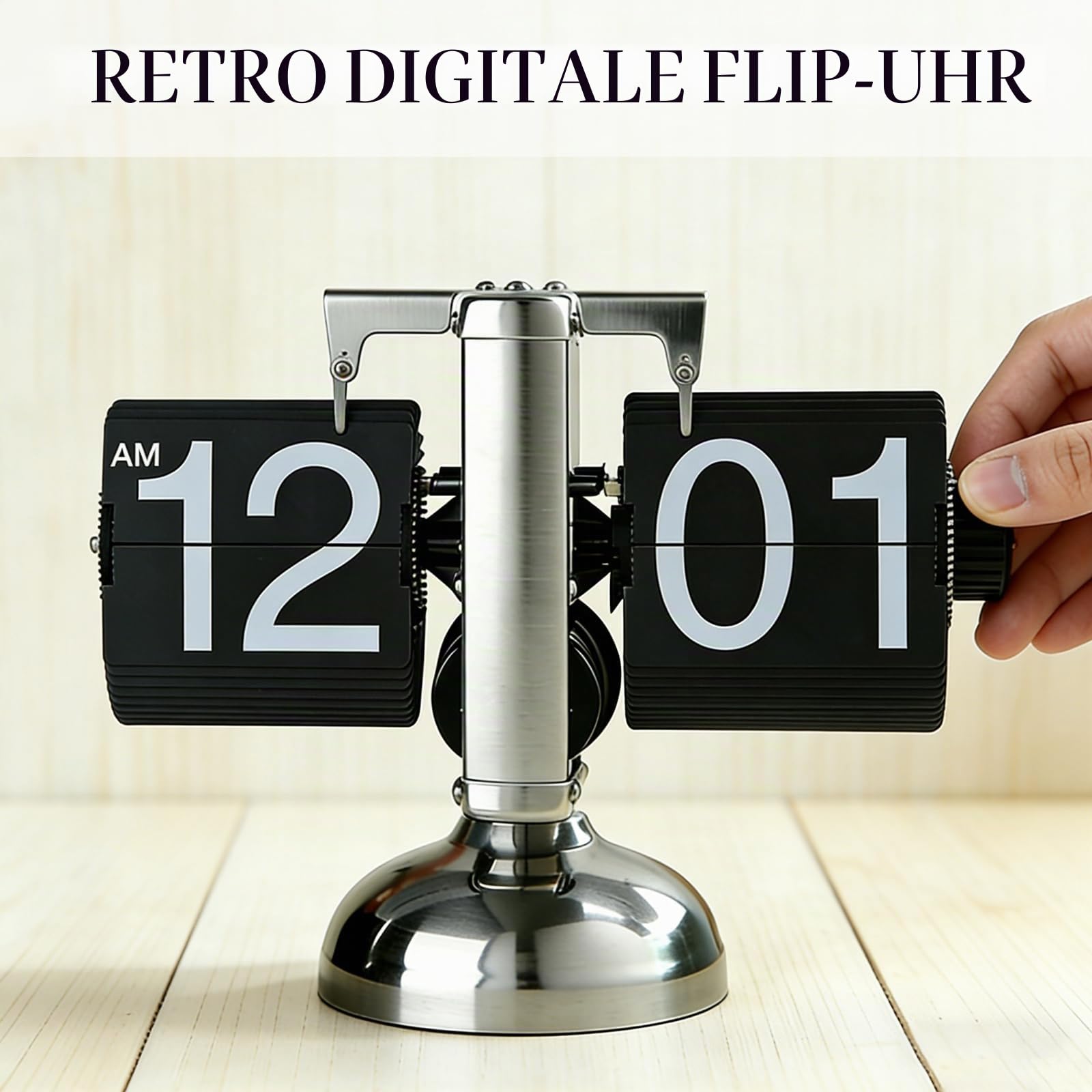 Flip Uhr Retro, Flip Schreibtischuhr, Schreibtischuhr Vintage Design, Automatisches Drehen Retro Digital Flip Down Uhr, Automatische Tischuhr für Zuhause Büro, Wohnzimmer (Schwarz)
